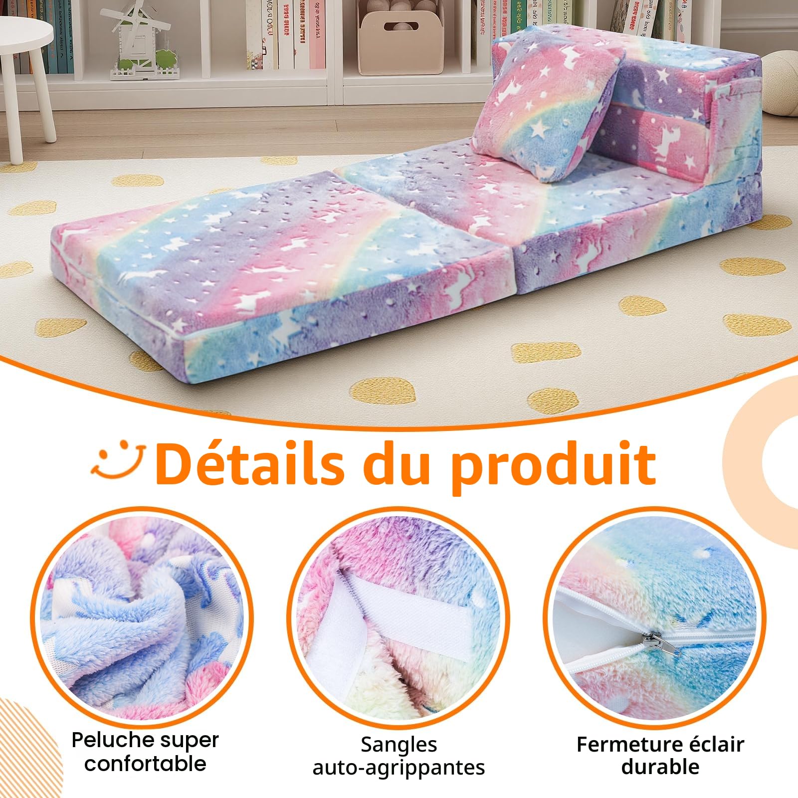 MeMoreCool Canapé pour Enfants, Fauteuil Convertible & Matelas au Sol pour Enfants, Matelas Pliable pour Enfant, Canapé Modulaire pour Salle de Jeux, Chauffeuse 1 Place, Brillant dans Le Noir
