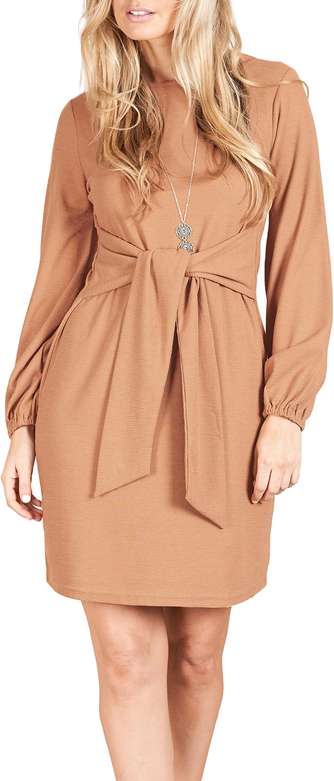 Women's Elegant Long Sleeve Dress Casual Tie Waist Sweater Dresses