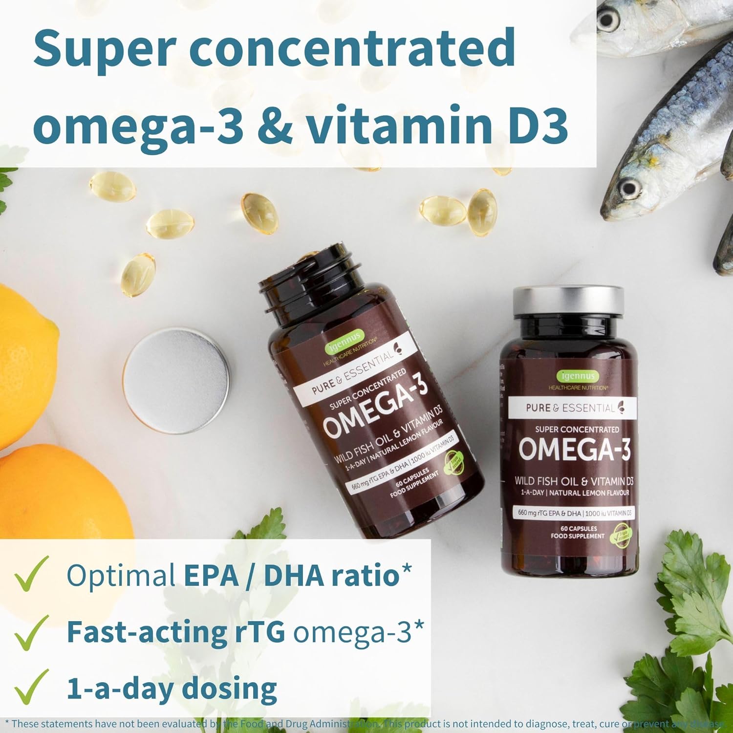 Igennus Advanced rTG Omega-3 IFOS Certified Wild Fish Oil & Vitamin D3, 1-a-Day, Fatty Acids EPA & DHA, Fast-Acting Triglyceride Form, Ultra Pure & Non-GMO, 180 Softgels - Image 2