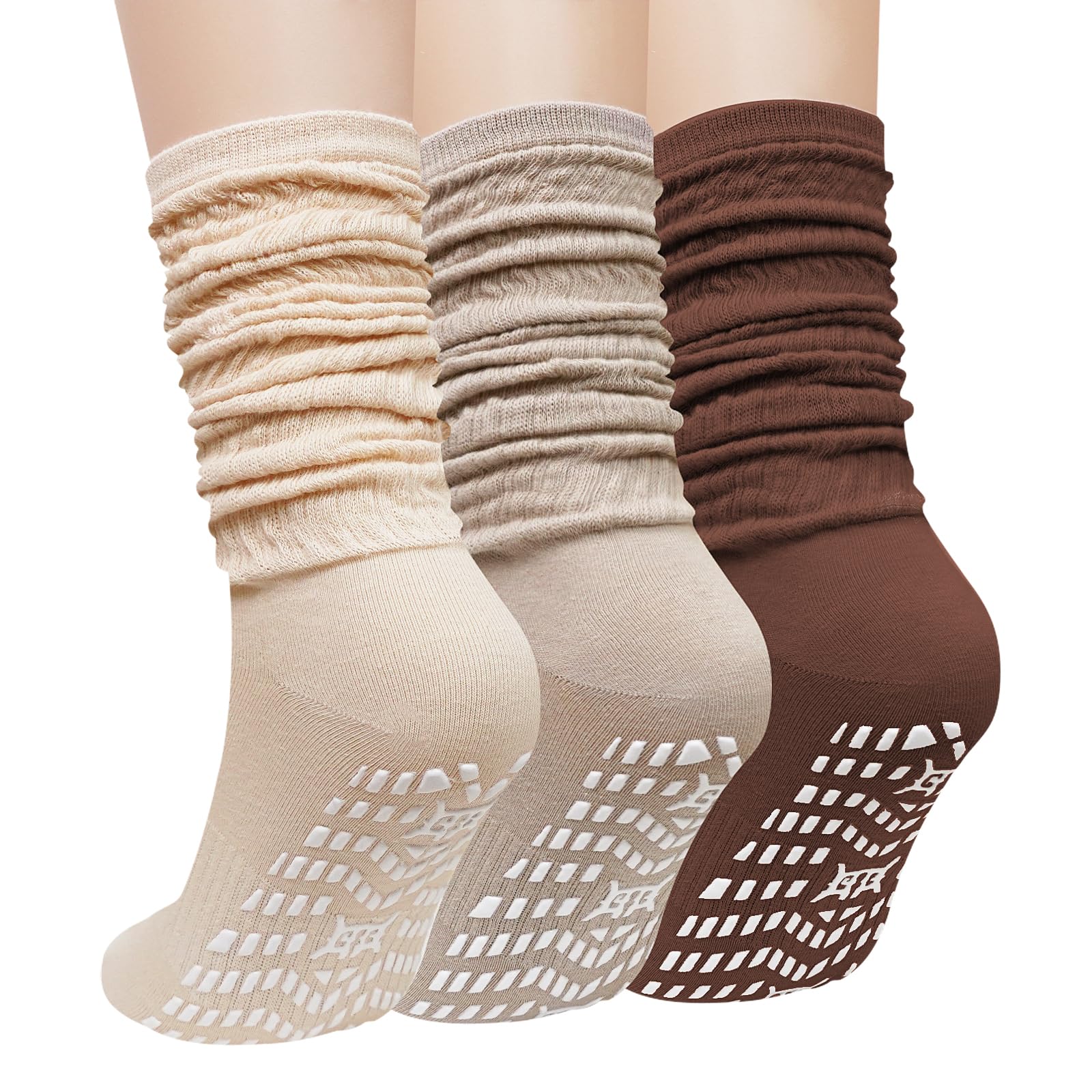 CaiDieNu Grip Slouch Socks for Women Non Slip Long Scrunch Grippy Socks for Hospital Pregnant Workout Slipper Pilates