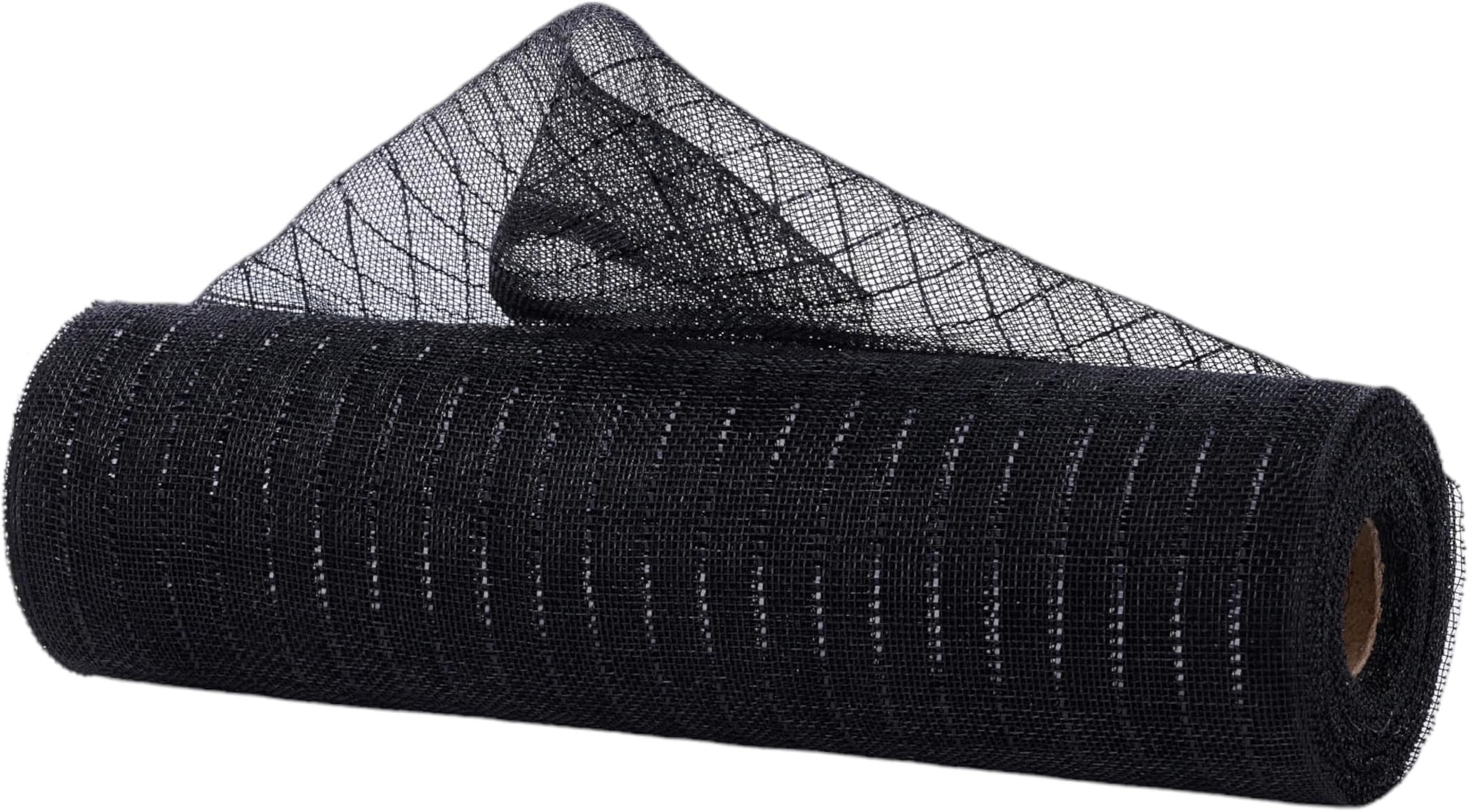 Black 10.25" Fine Weave Deco Poly Mesh with Foil Metallic Stripes for Wreaths, Bows, Crafts, and Decorations, 10 Yards (30' Feet) - Christmas, Halloween, Weddings, Baby Shower