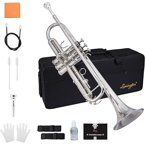 Lexington Standard Bb Student Model Trumpet Includes Hard Case, Cleaning Rod and Cloth, Gloves (Nickel)
