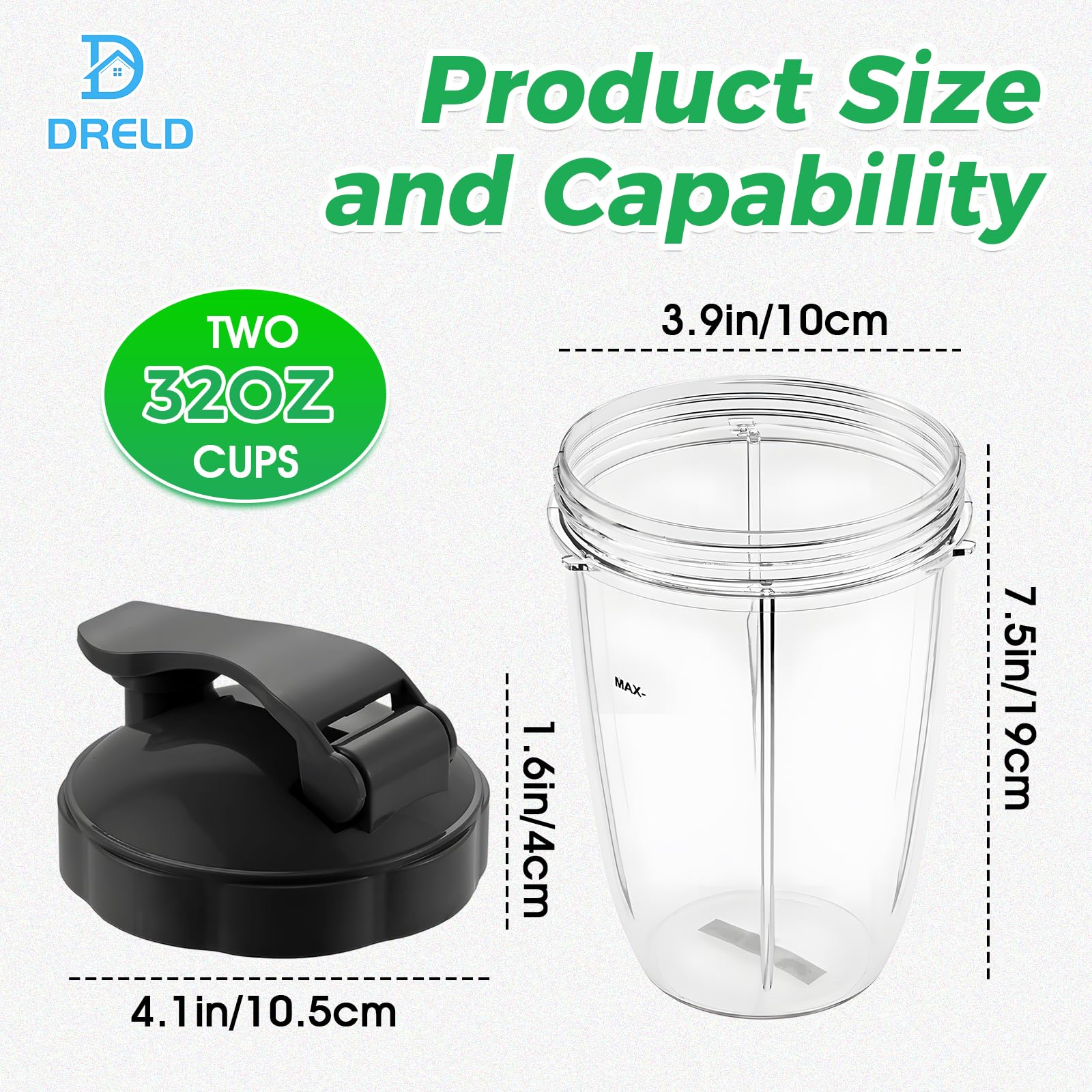 DRELD Zestaw 2 zapasowych kubków 32 oz do sokowirówki Nutribullet z pokrywką Flip Top to-Go