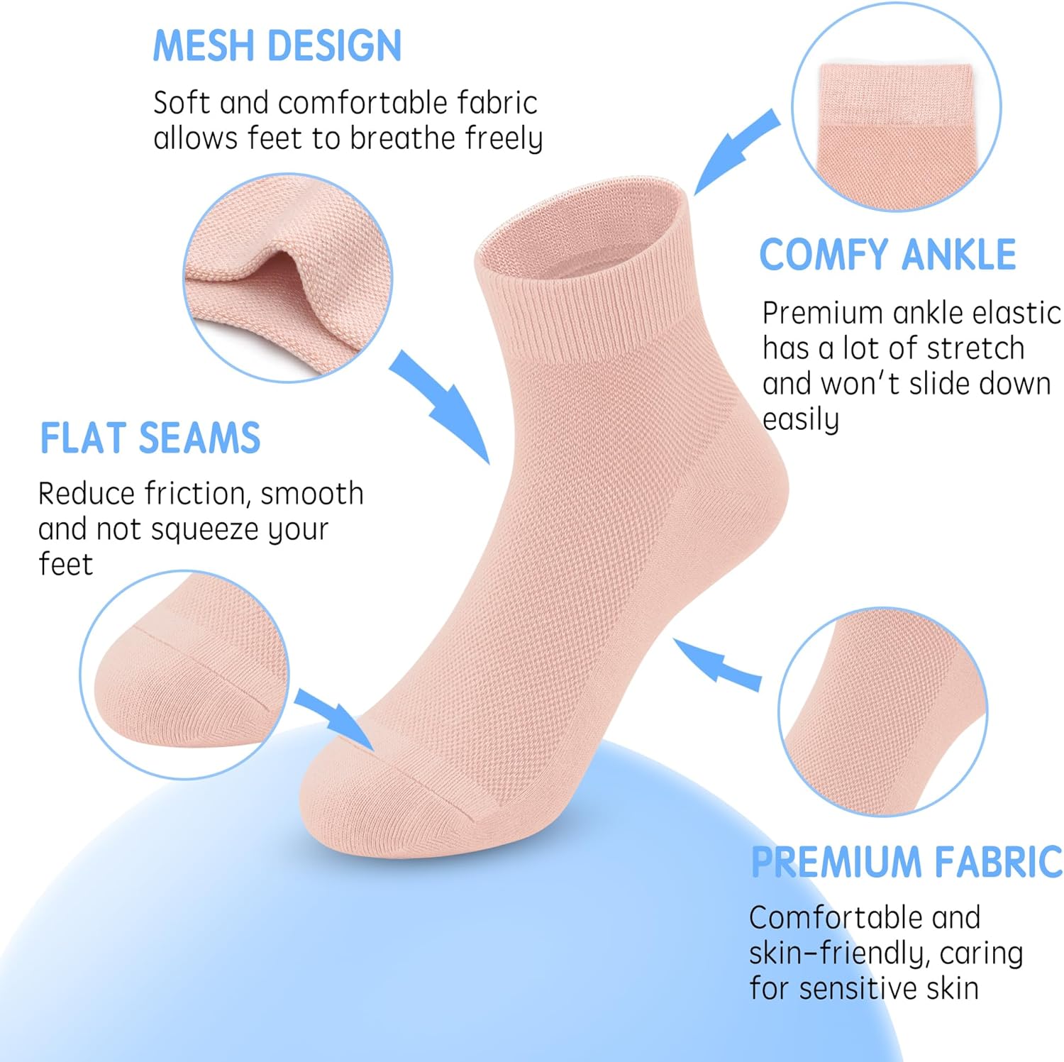 SERISIMPLE Kids Viscose Bamboo Above Ankle Socks Breathable Thin Summer Crew Comfortable Mesh Girls Boys Socks 5 Pairs - Image 3