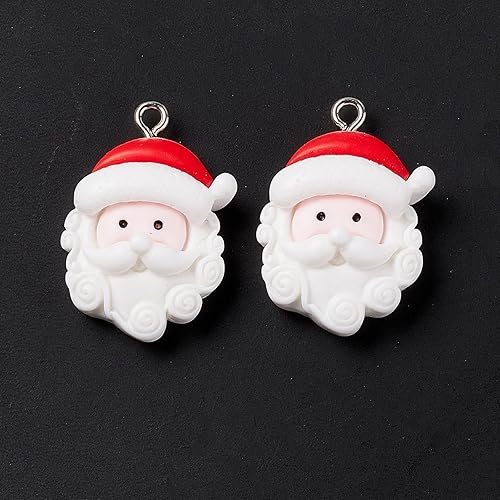 Miniatura 2 de 30 colgantes de resina de Papá Noel, Navidad con barba rizada, dijes colgantes para llaveros, aretes, bricolaje para hacer joyas y decoración de