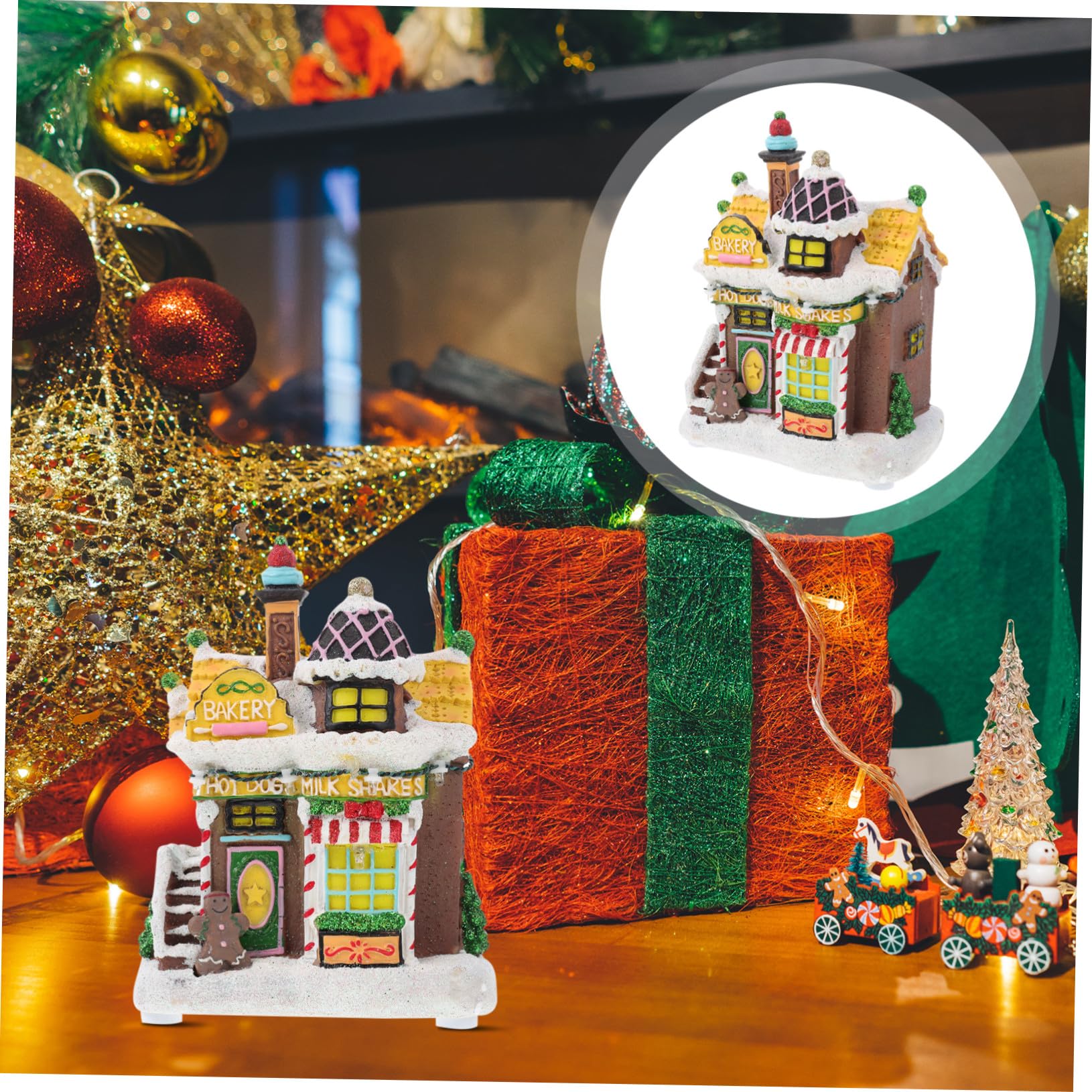 1pezzi Decorazione di Natale House in Resina Luci LED Regalo per Festa di Natale per Tavolo Soggiorno Camera da Letto Finestra