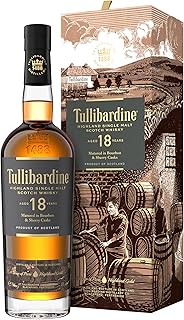 Tullibardine 18 Year Old Highland Single Malt Scotch Whisky 70cl 43 ABV Rich Complex Vanilla Caramel Notes Balanced By Nutmeg Cinnamon Ginger Matured in ExBourbon Sherry Casks