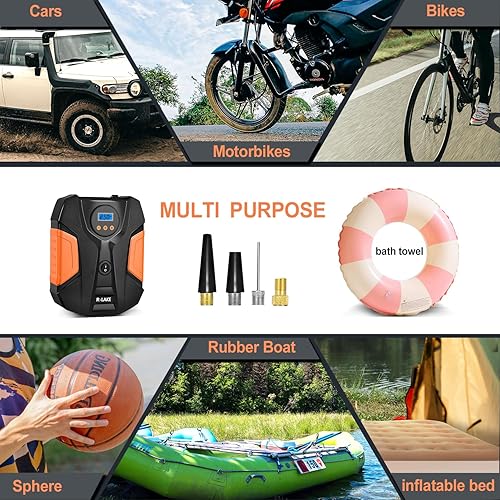 Miniatura 6 de Compresor de aire portátil para inflador de neumáticos, bomba para neumáticos de automóvil (hasta 50 PSI), bicicletas de 12 V CC 150 PSI) con luz