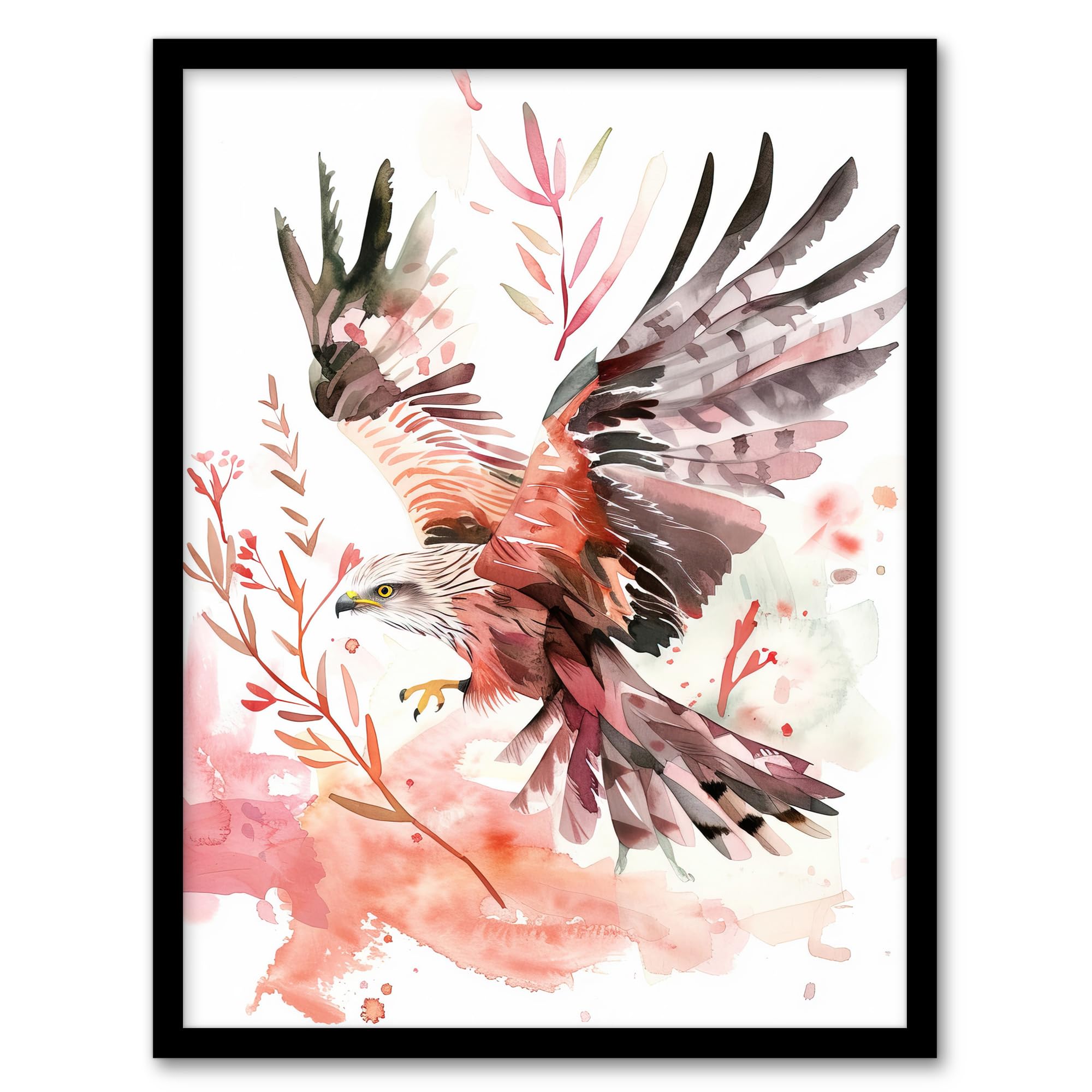 Artery8 Red Kite in Flight Light Watercolour Painting Living Room Artwork Framed Wall Art Print A4