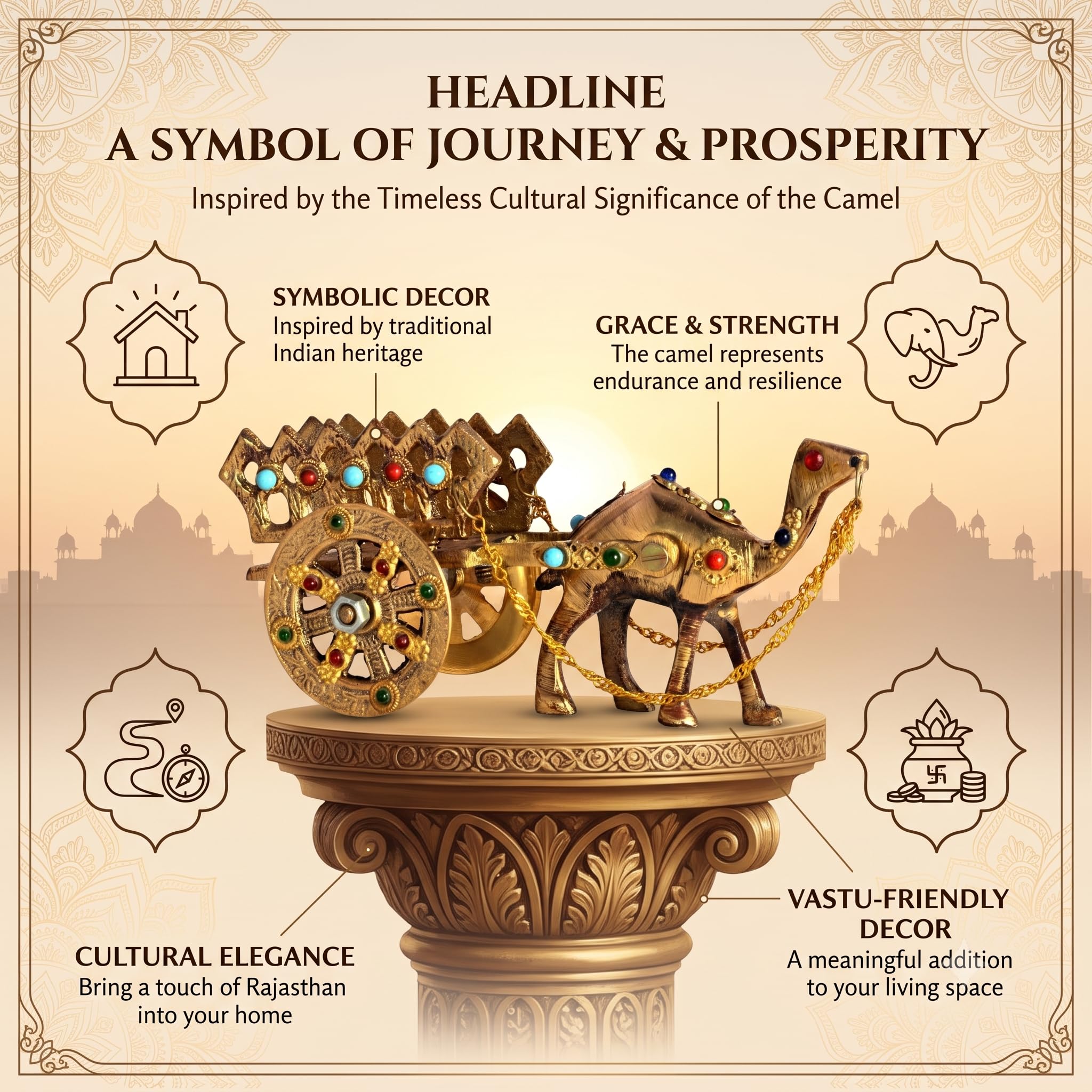 Rajasthani Gemstone Camel Showpiece - Home Decor -3