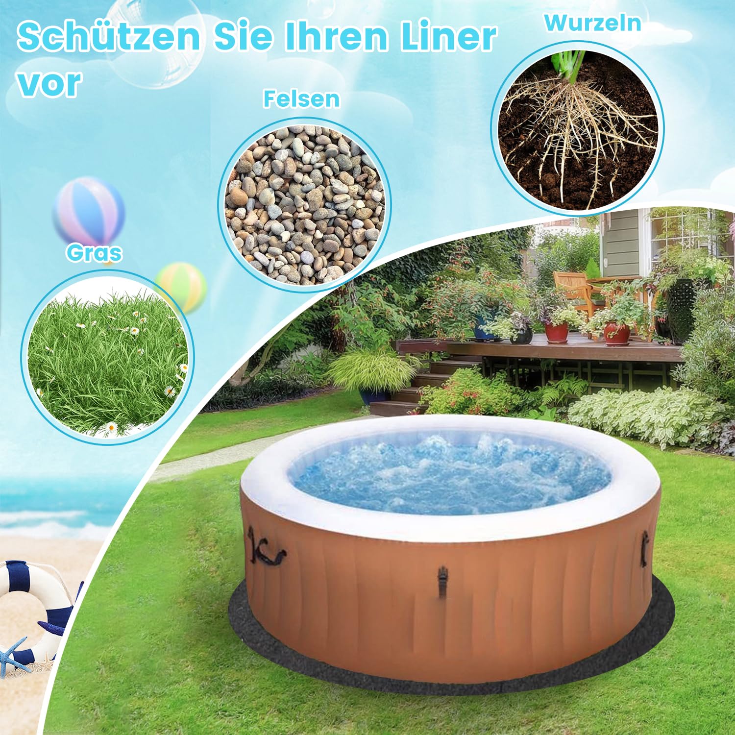 Pool Unterlage Outdoor,Poolmatten Schutzboden,Poolunterlage rutschfeste Unterlage 4 Meter Rund,Bodenschutzmatte Bautenschutzmatte,Verhindert Löcher Wasserabsorbierende Filzmatte,Pool Zubehör