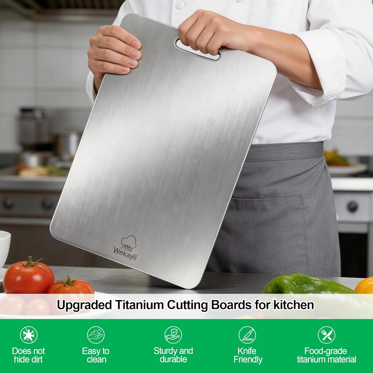 3 PCS Titanium Cutting Board – 100% Pure Titanium Knife-Friendly Chopping Boards, Dishwasher Safe & Non Toxic Hygienic Kitchen Boards for Meat, Vegetables, Fruit & Bread