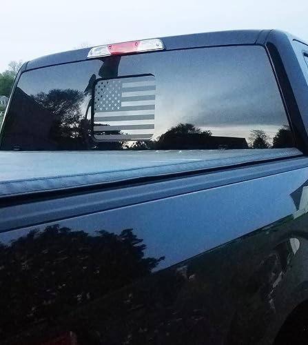 Miniatura 7 de Adhesivos para Ford F150 2015-2023 con bandera estadounidense para ventana trasera media, calcomanía de bandera estadounidense negra mate,