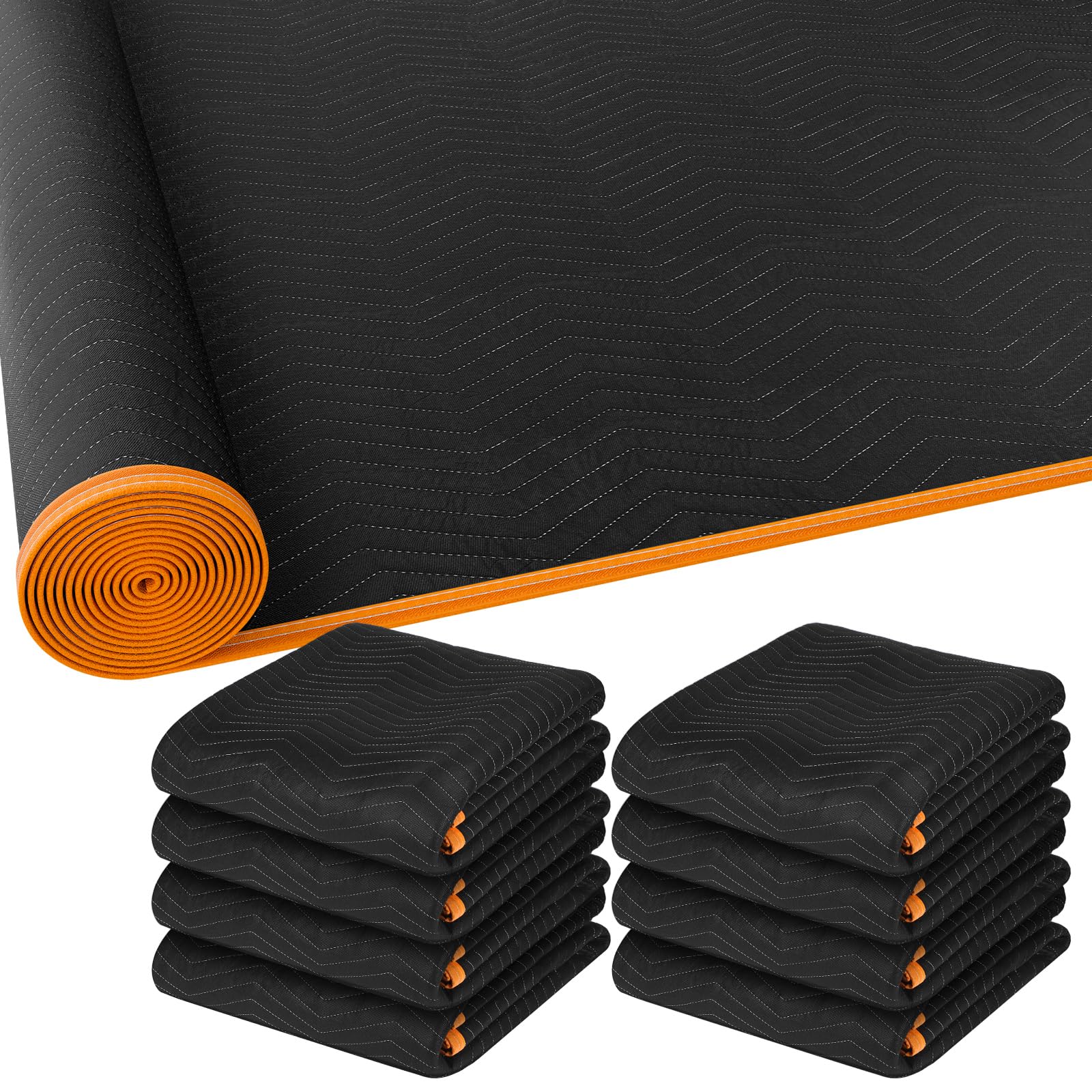 Aliceset 8 Pcs 80'' x 144'' Extra Large Moving Blankets, Black Quilted