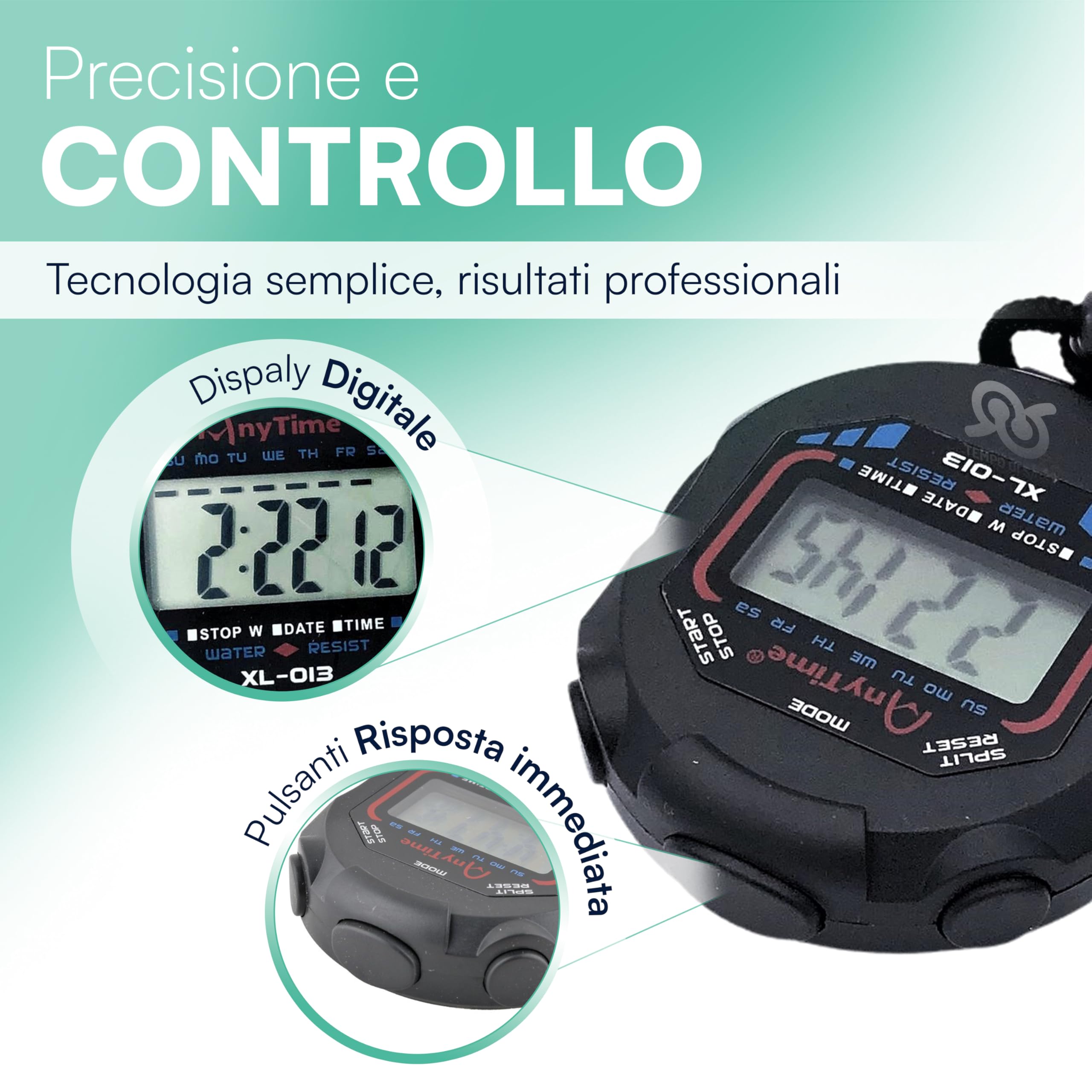 Tempo di Saldi Cronometro Sportivo con Timer Digitale Multifunzione - Orologio e Sveglia per Corsa, Palestra, Allenatore Calcio e Nuoto, Cronometro da Collo Ergonomico