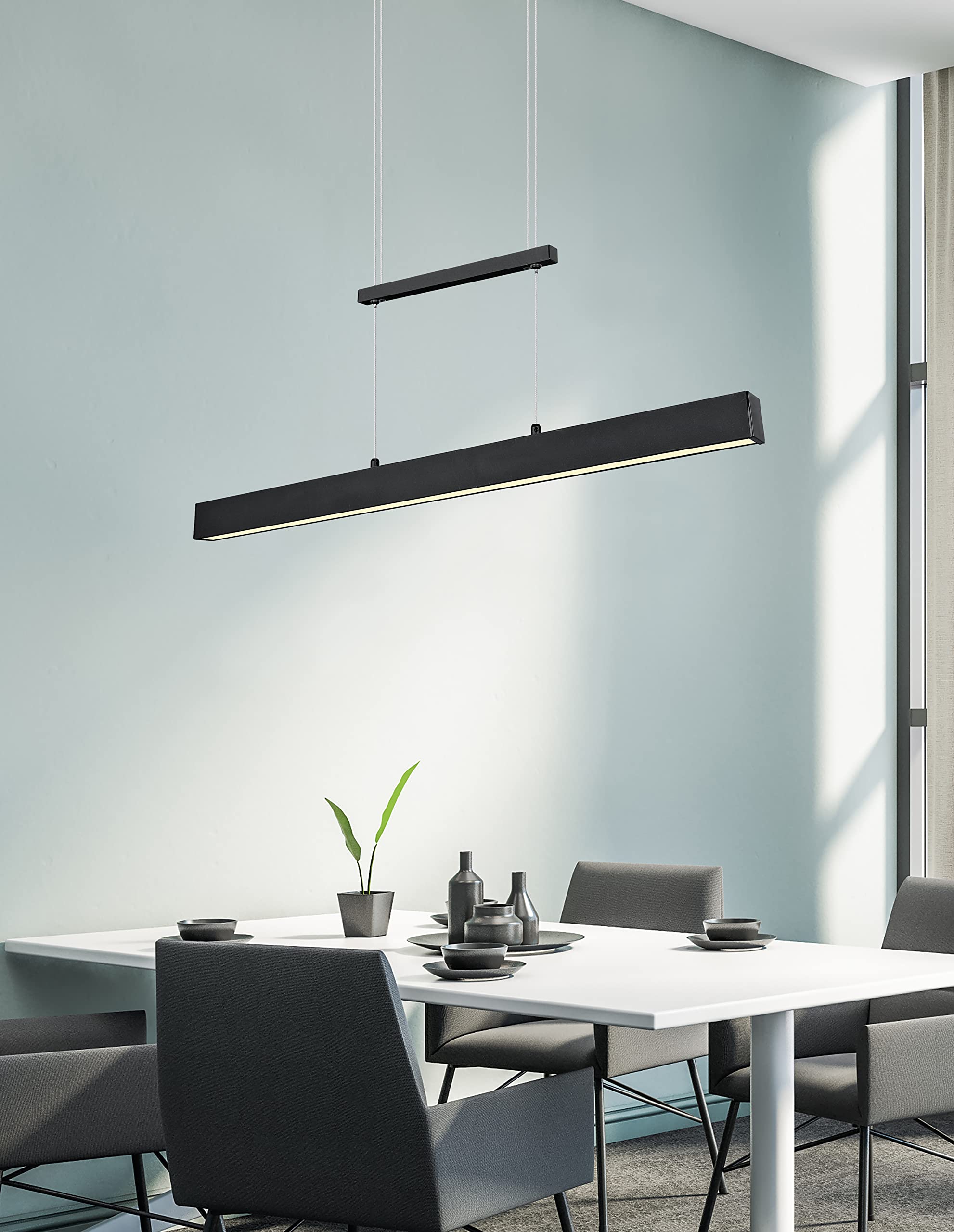Reality Leuchten LED Pendelleuchte Paros R32043132, Metall Schwarz Matt, mit 21 Watt und 2x 5,5 Watt, Switch Dimmer