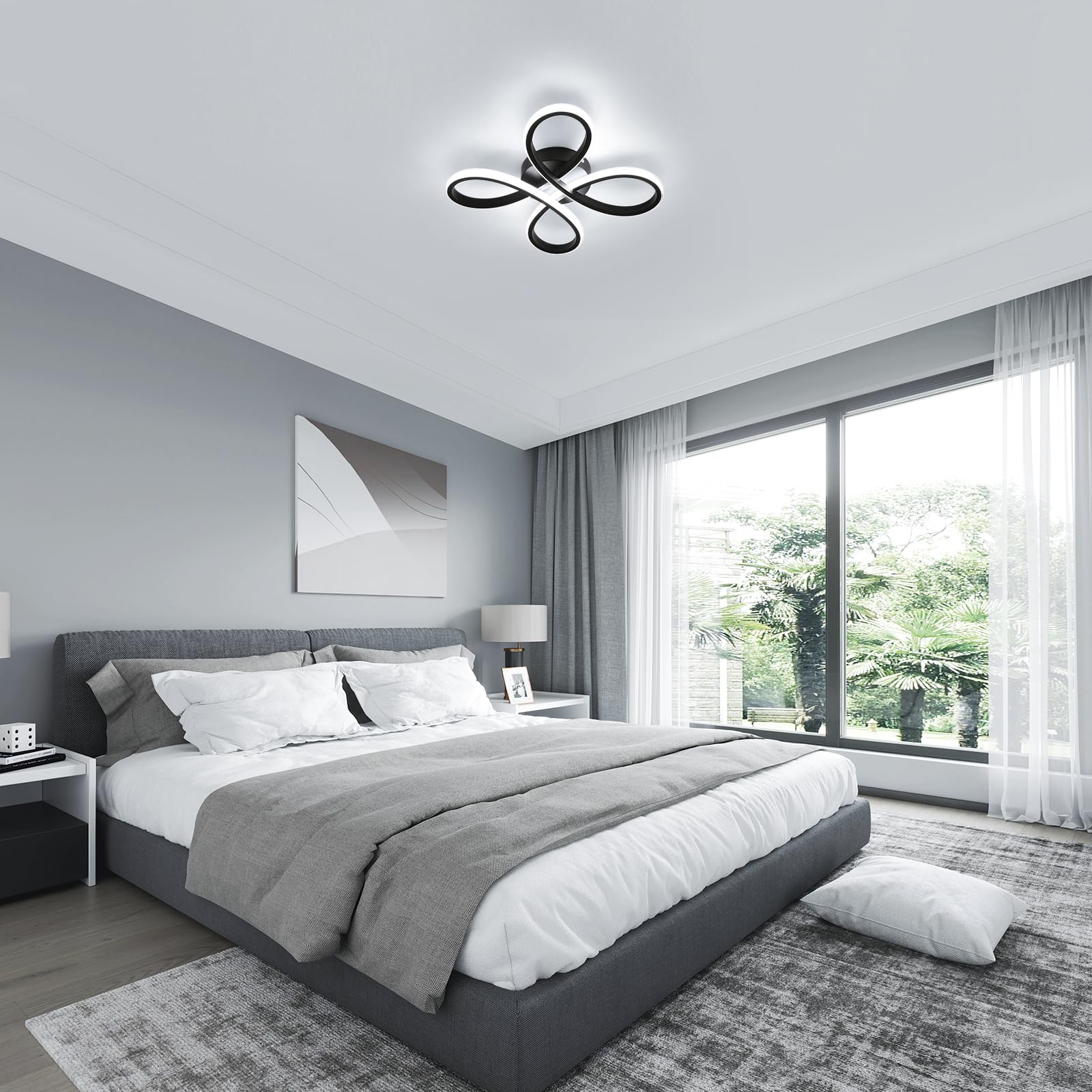 Comely Nowoczesny Plafon LED, Lampa Sufitowa 30W 3375LM, Oprawa Sufitowa W Kształcie Kwiatu Do Korytarza, Balkonu, Sypialni, Salonu, Jadalni, Białe Światło 6500K, 30cm, Czarny