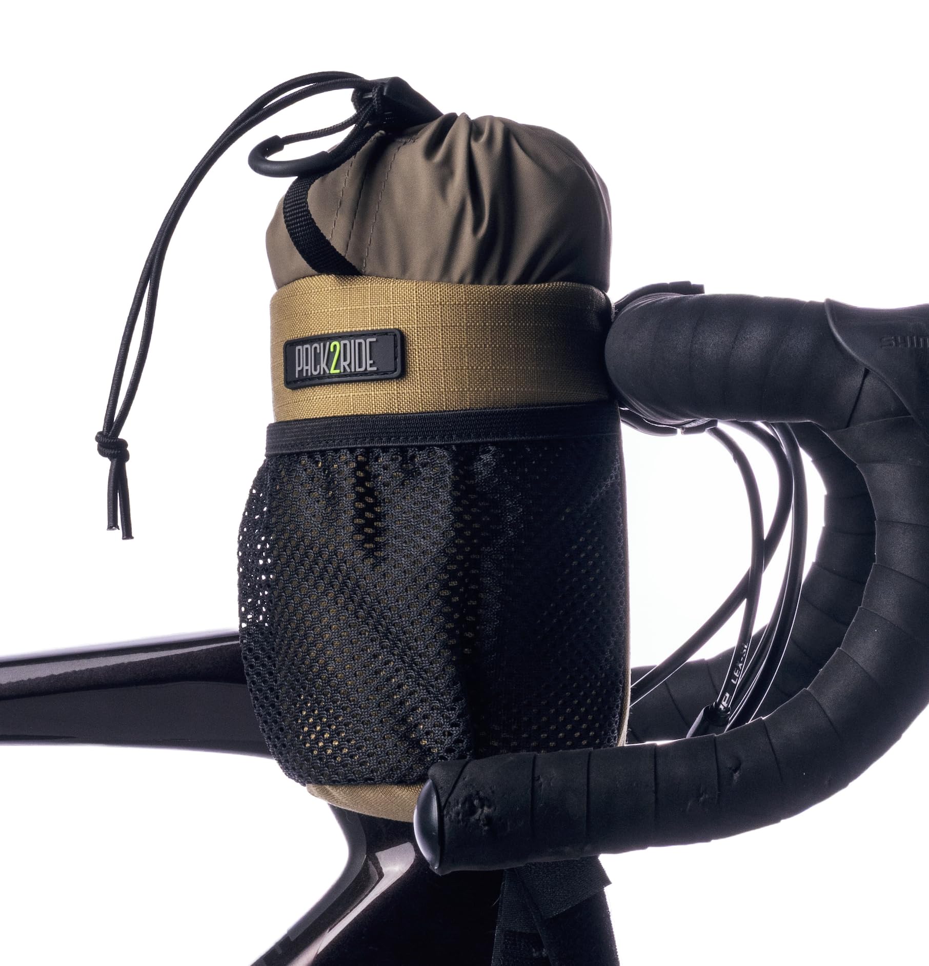 PACK2RIDE Bongo Torba na kierownicę rowerową, wodoodporna, trwała tkanina Cordura i duży uchwyt na butelkę z wodą, przedni schowek na rower, torba na macierzystych, do jazdy na rowerze (brązowy