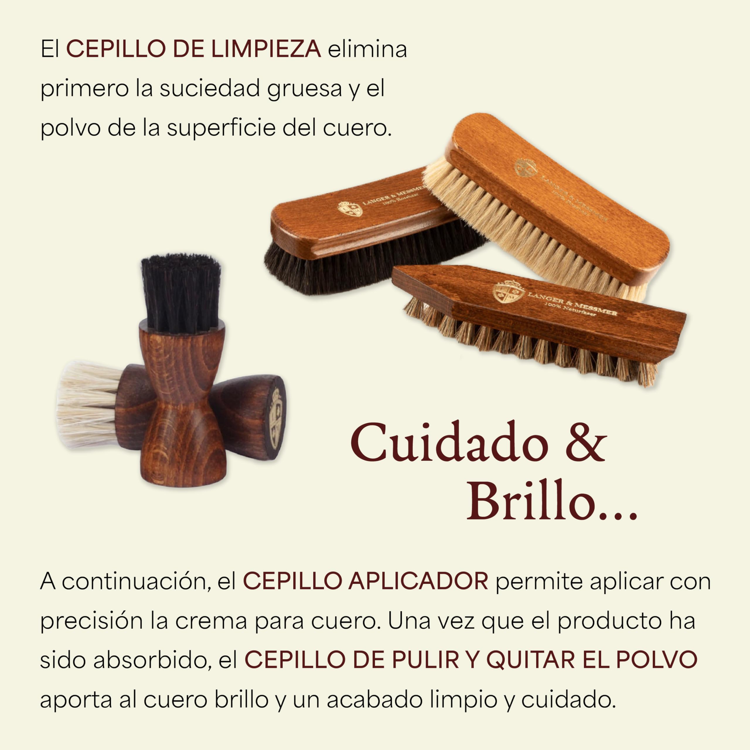 Langer & Messmer set para el cuidado del calzado incl. cremas de alta calidad y cepillos de crin para el cuidado eficaz de sus zapatos de cuero liso - El set limpieza zapatos del calzado