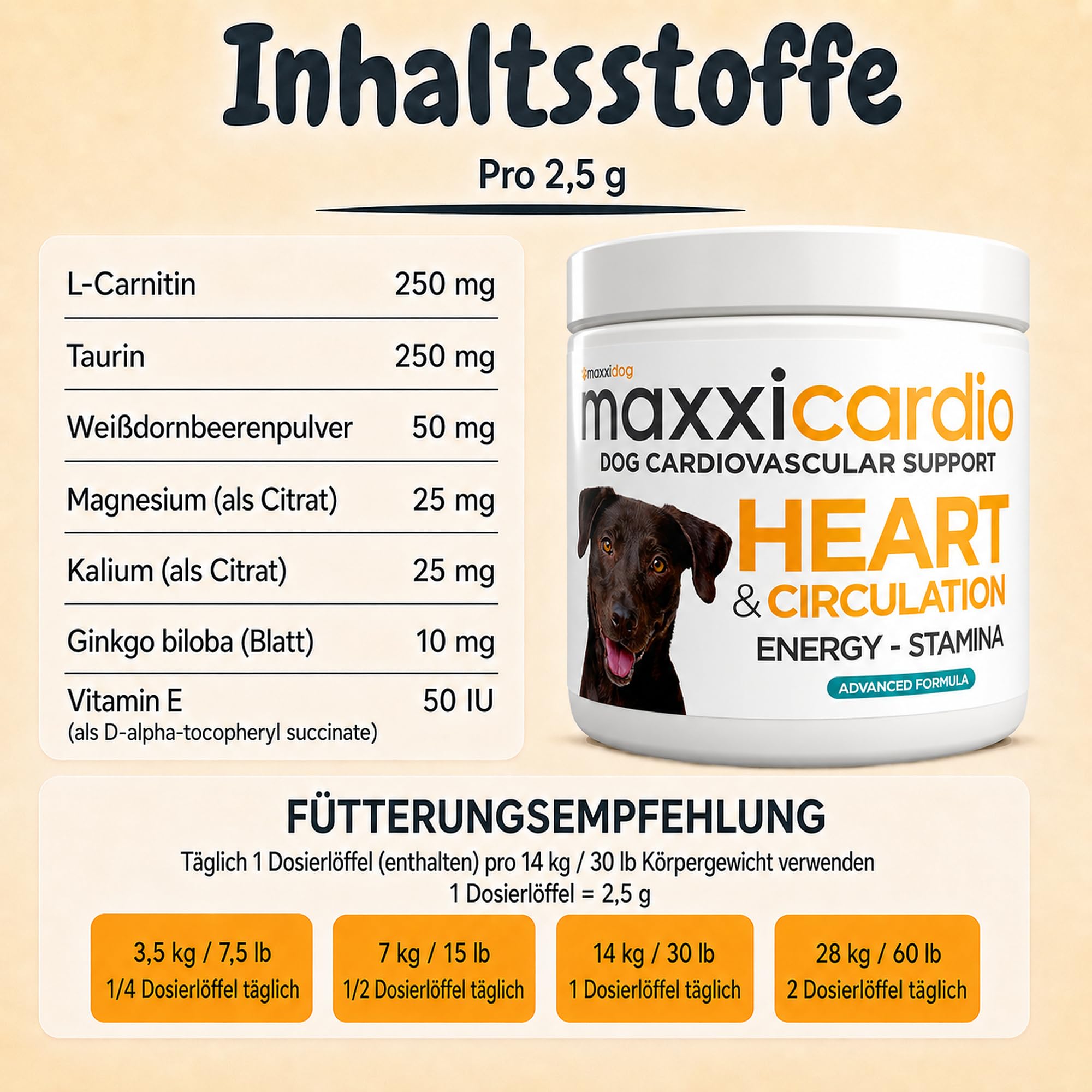 maxxipaws maxxicardio Herz- und Kreislauf Ergänzungsfuttermittel in Pulverform für Hunde, 90 g