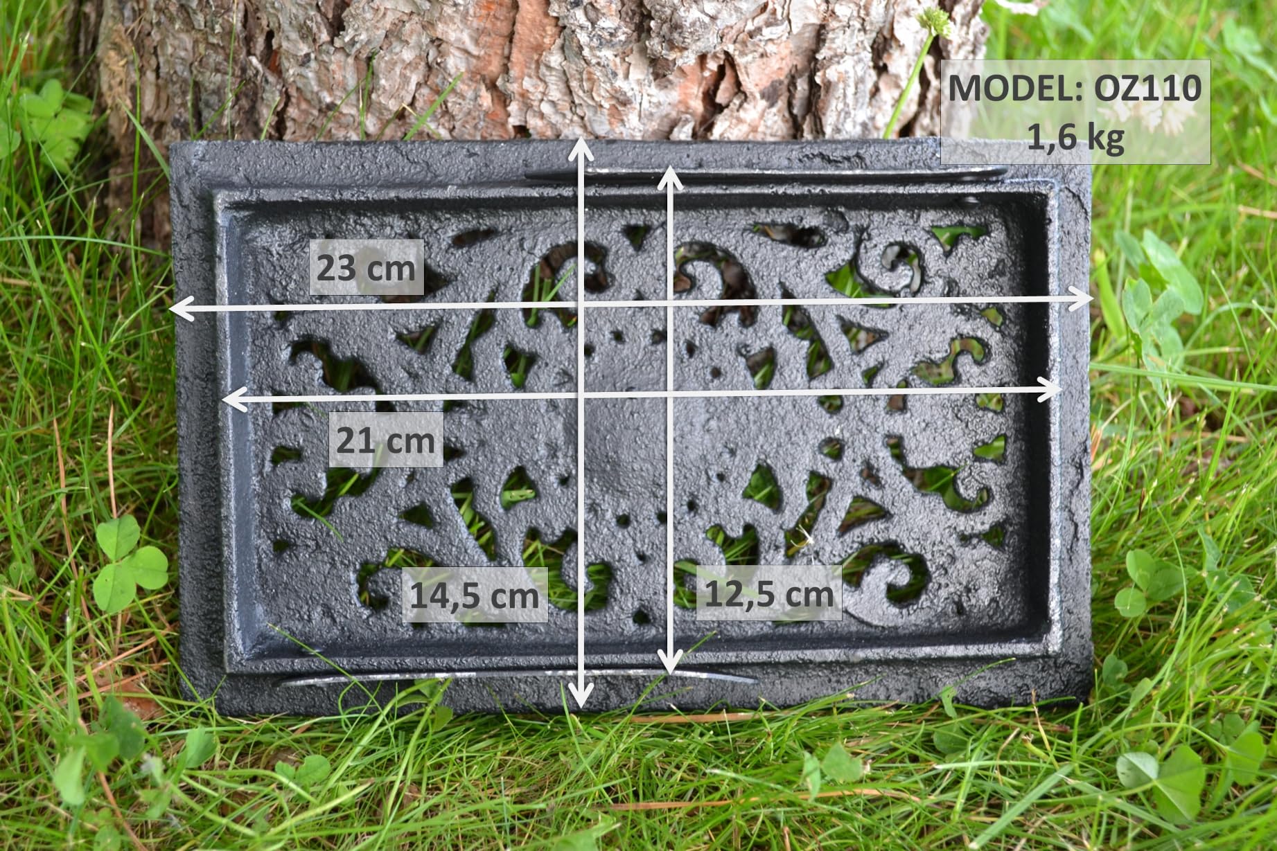 SEZAM Griglia di ventilazione in ghisa 23 x 2,5 x 14,5 cm per stufe a piastrelle, stufe a legna e caminetti – Griglia per aria calda – Griglia di ventilazione per forni OZ110 (Nero)