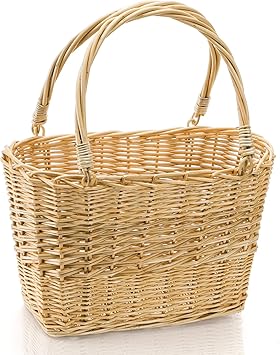 ZEAYEA Wicker Picnic Basket with Handle, Oval Woven Willow Basket, Wicker Storage Gift Basket for Easter, Halloween, Christmas, Egg and Flower Gathering