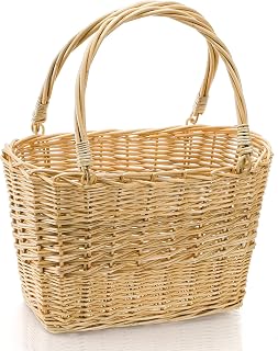 ZEAYEA Wicker Picnic Basket with Handle, Oval Woven Willow Basket, Wicker Storage Gift Basket for Easter, Halloween, Christmas, Egg and Flower Gathering