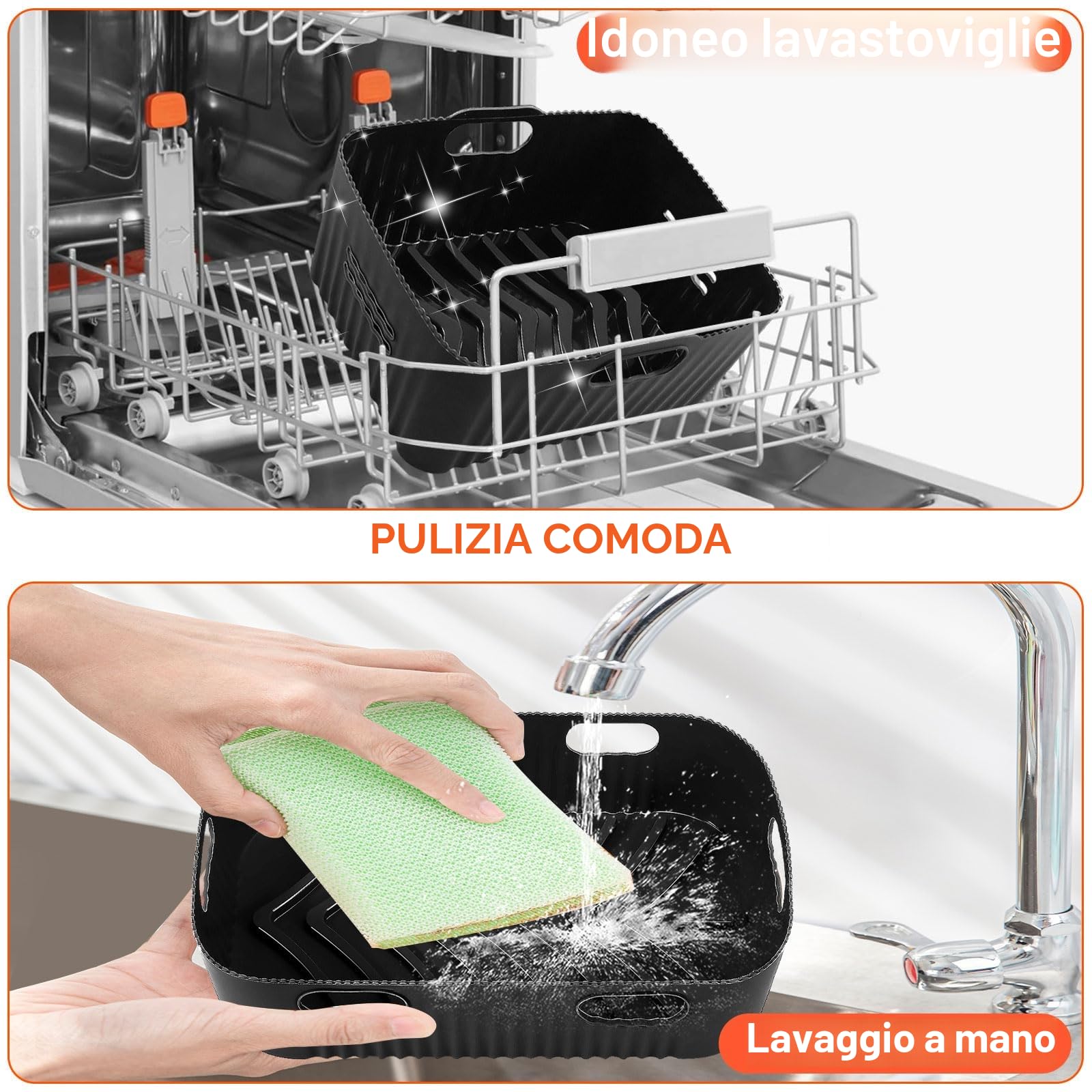 3PCS Accessori Friggitrice ad Aria in Silicone, Rettangolare Teglie Cestino Friggitrice ad Aria per Ninja AF500EU, COSORI 10L, Riutilizzabile Contenitori per Friggitrice (1 * 10,4 l+2 * 5,2 l)