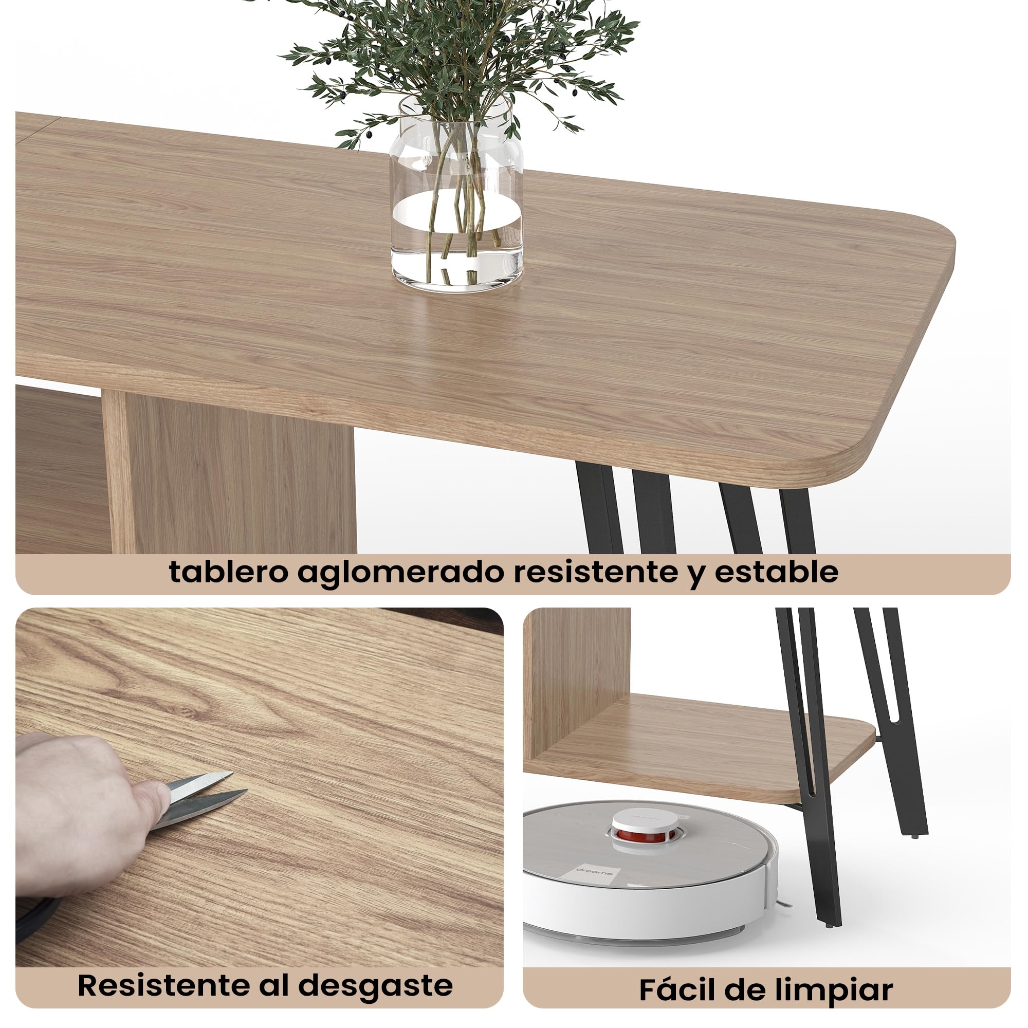 Manora Mueble de TV Moderno Industrial, Mesa de TV para hasta 55 Pulgadas, Mueble TV Salon con Compartimentos Abiertos, Mueble Television para Salon, Dormitorio, 120 x 35 x 52 cm, Roble