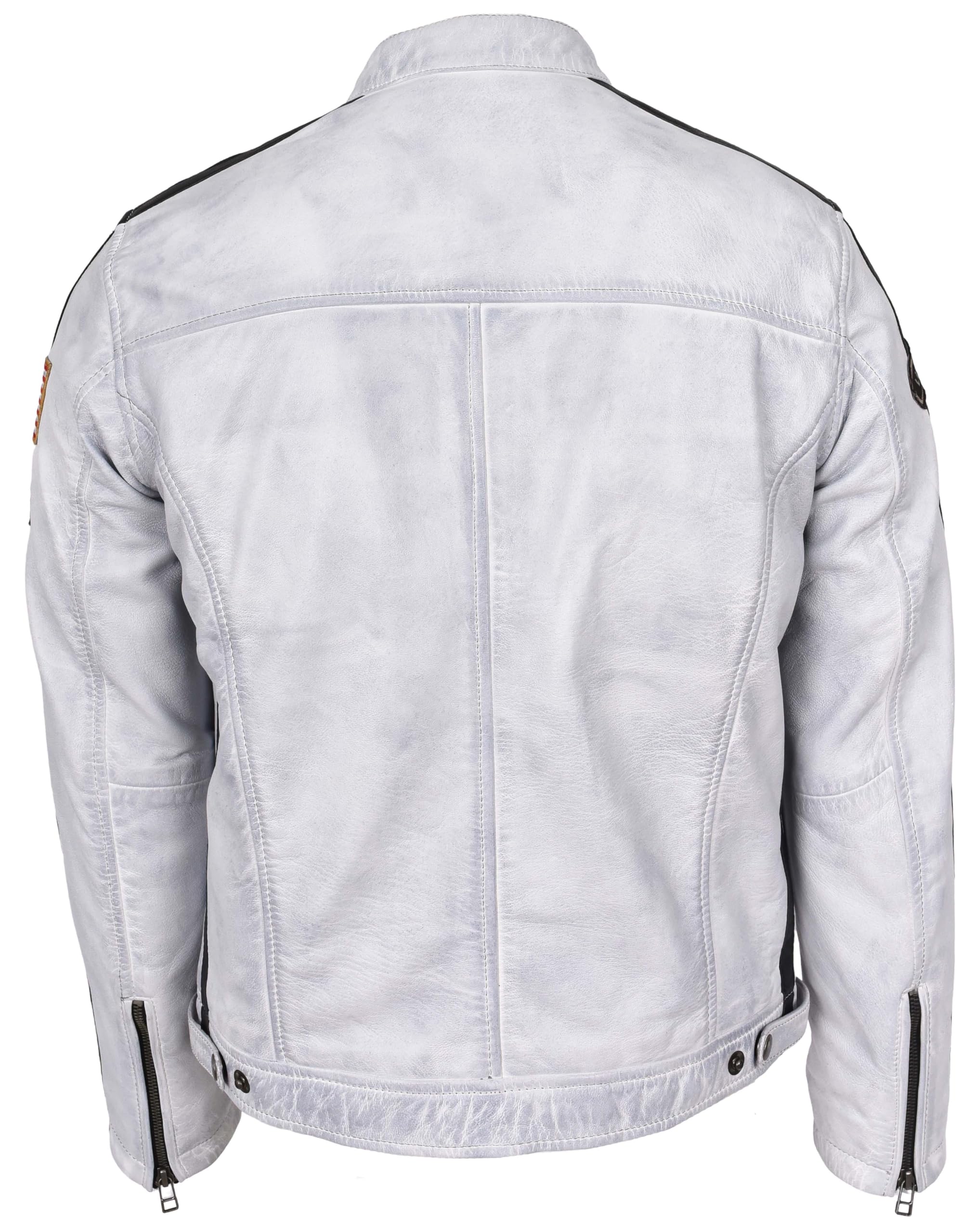 Blouson en cuir véritable pour homme style motard sport automobile avec badges style Bobby