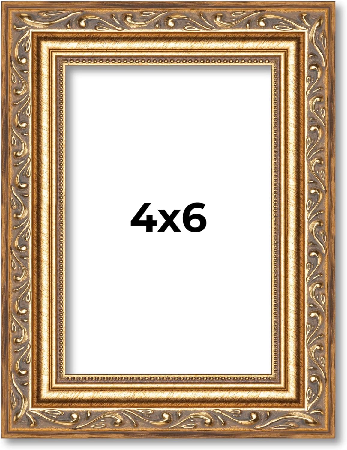 4x6 Antique Gold Picture Frame - Traditional Wood Photo Frame Complete with UV Acrylic, Foam Board Backing & Hanging Hardware