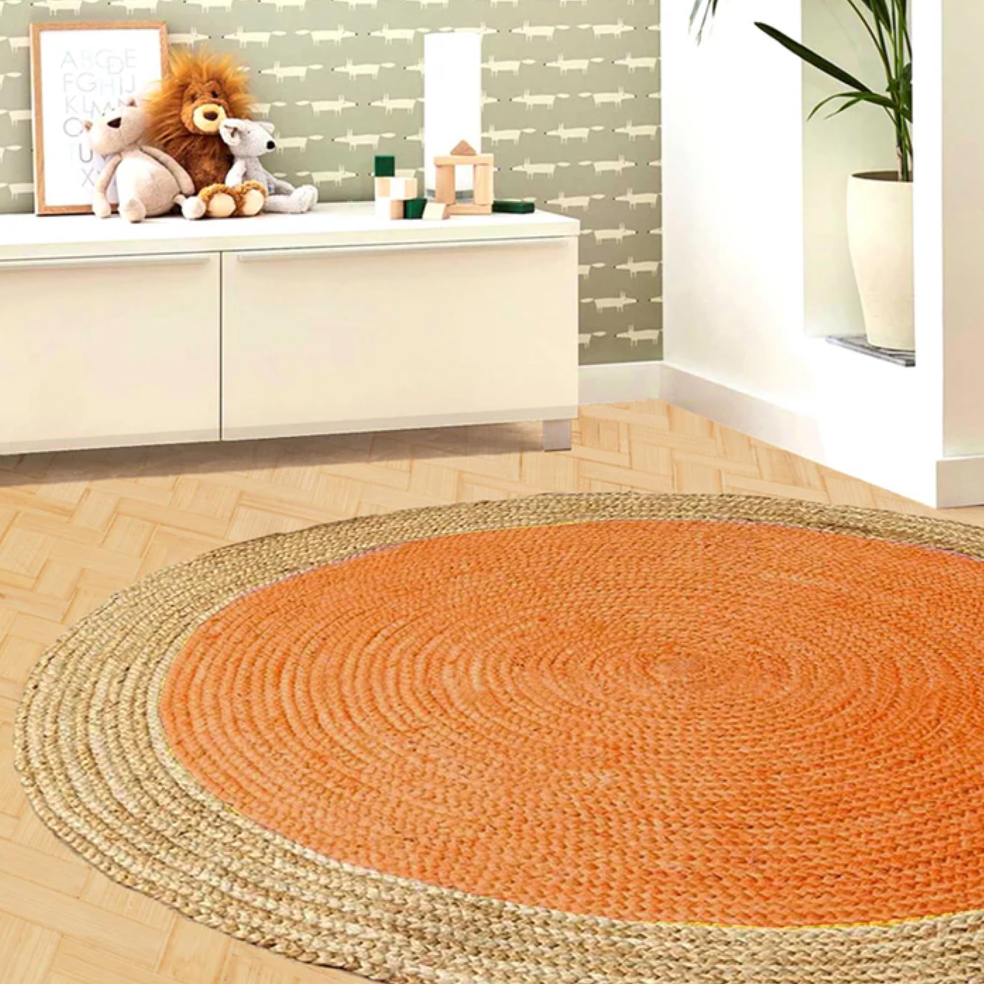 Habere India-All the Cultures Fabricating India Carpet for Living Room | Jute Round Floor Mat | Rugs for Living Room | Jute Centre Table Carpet (Yellow Color, 4x4 FT Round)-picture-41