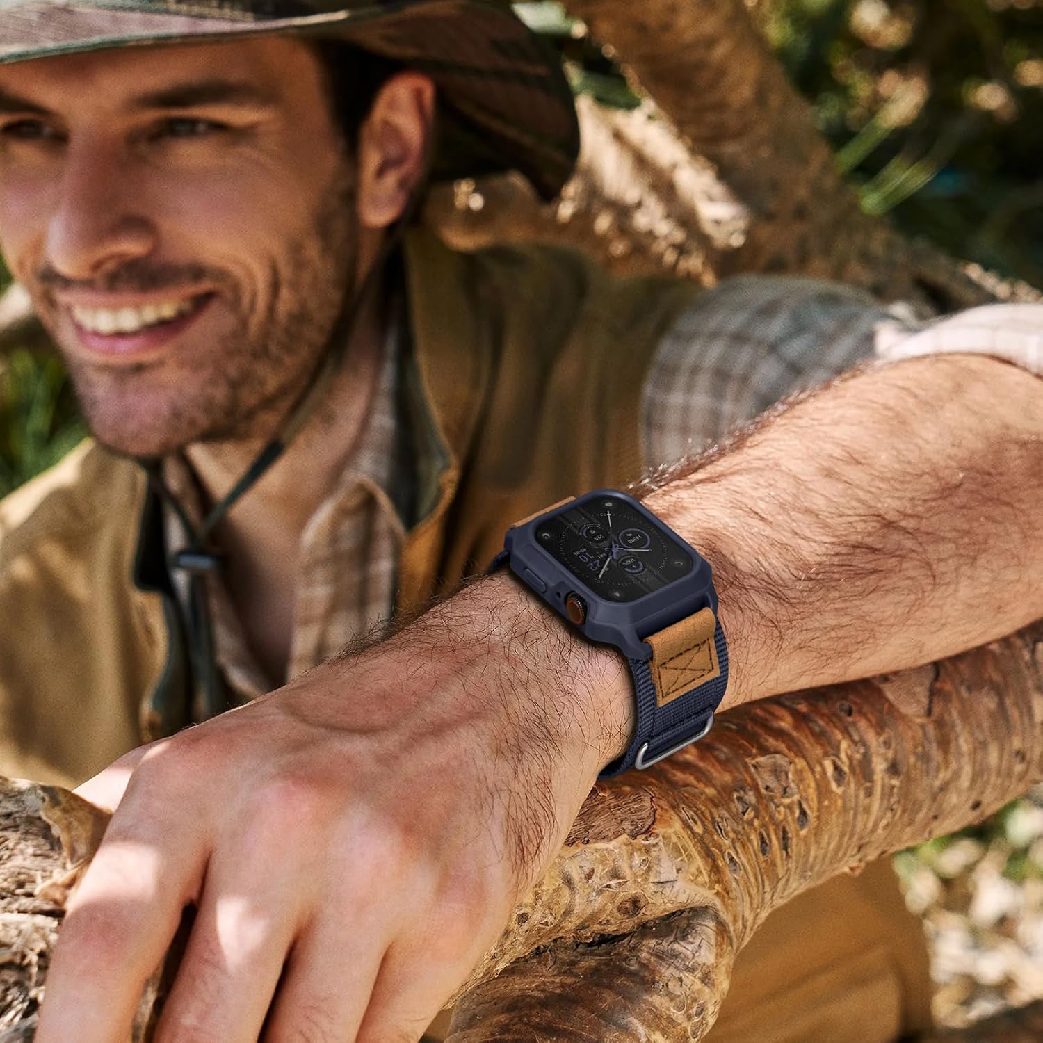 SUNFWR Bands Compatible with Apple Watch 44mm 45mm with Case,Rugged Sport Apple Watch Strap with Protective Cover for iwatch Series 9/8/7/6/5/4/SE for Men(Blue) - Image 6