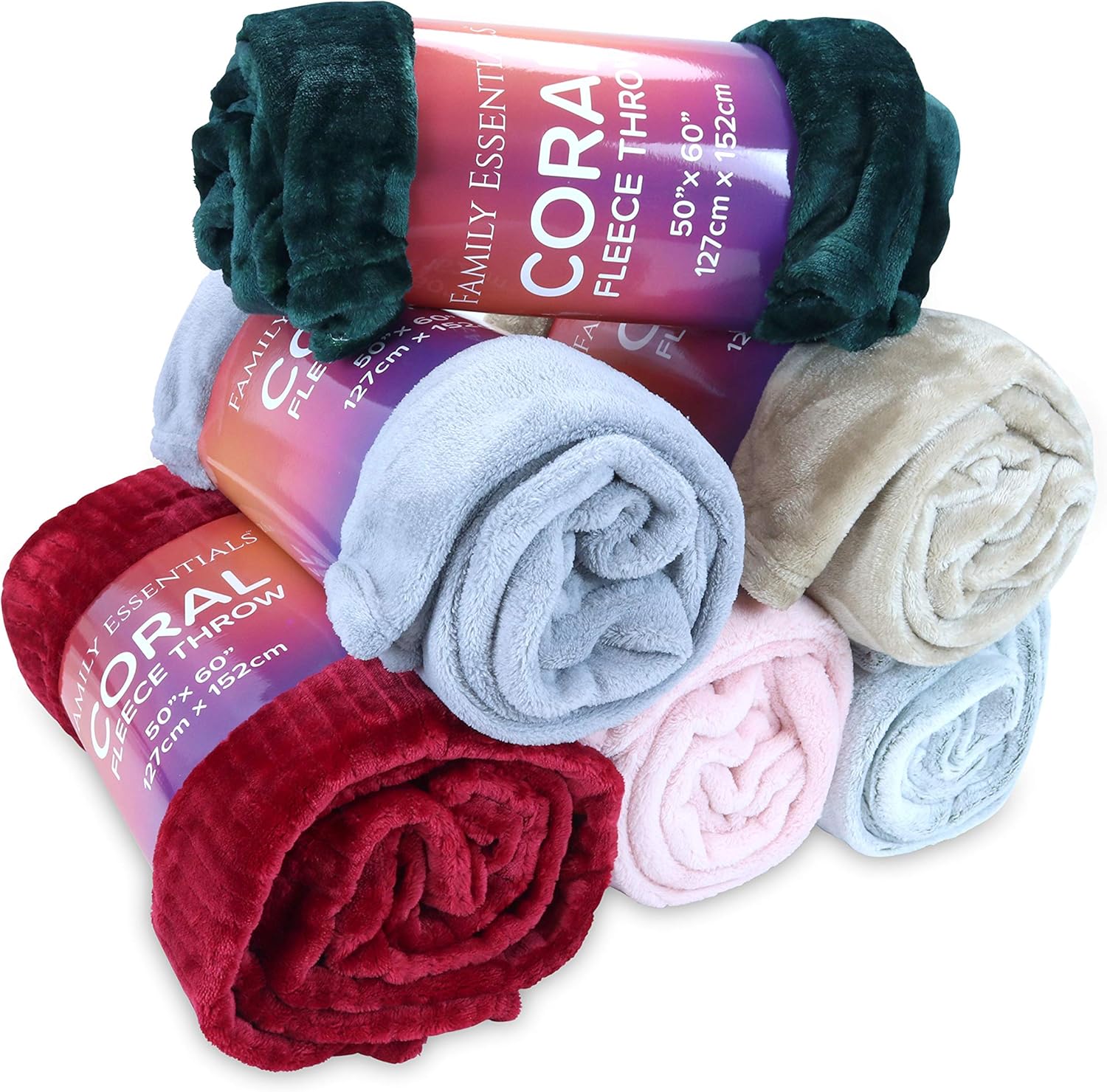 Arkwright Coral Fleece Throw Blankets - Pack of 12 - Soft, Warm, and Large, Bulk Bed Throws for Bedding, Couch, and Travel, 50 x 60 in, Assorted Colors