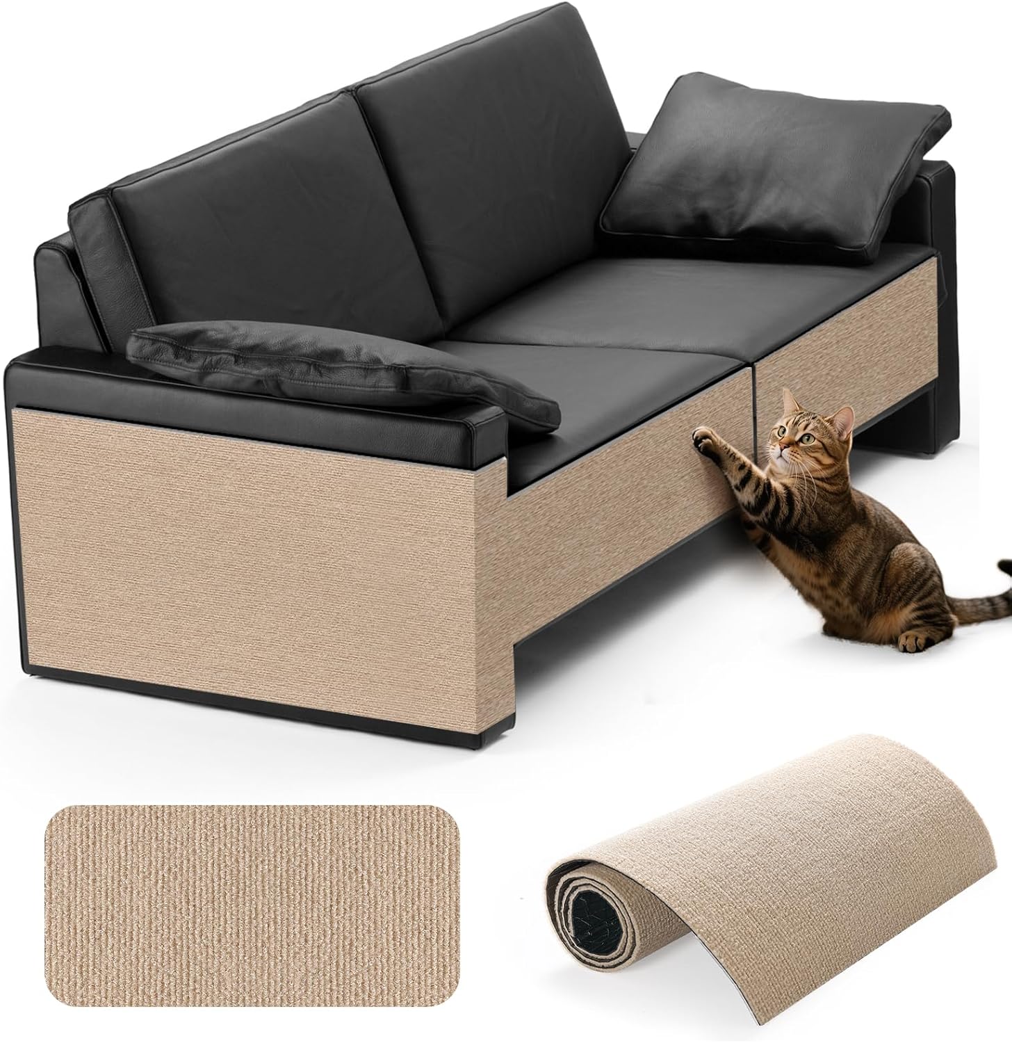JOENIE Cat Scratch Protector, Self-Adhesive Scratching Pad, Trimmable Furniture Guard for Couches & Walls, Reusable & Washable Cat Claw Deterrent Mat (Light Grey, 15.8 * 78.7in, 1)