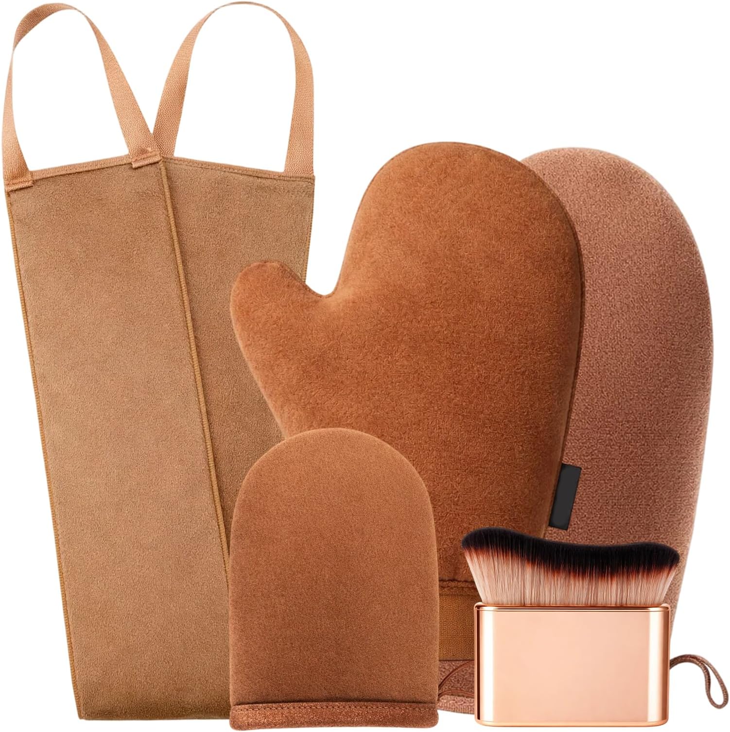 Tanning Mitt, Fake Tan Mitt, 5pcs Exfoliating Mitts Set, Reusable And Evenly Applied For Self Sunbathing, Bathing, Showering And Hand And Foot Care, For All Tanning Products (Brown)