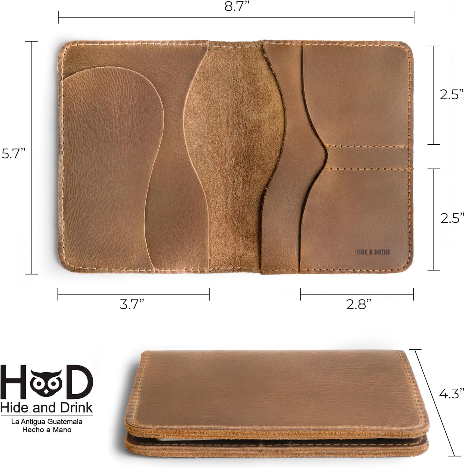 Hide & Drink, Double Passport Cover with Slots for Bills and Keys, Rustic Case, ID Organizer, Full Grain Leather, Handmade Accessories, Single Malt Mahogany