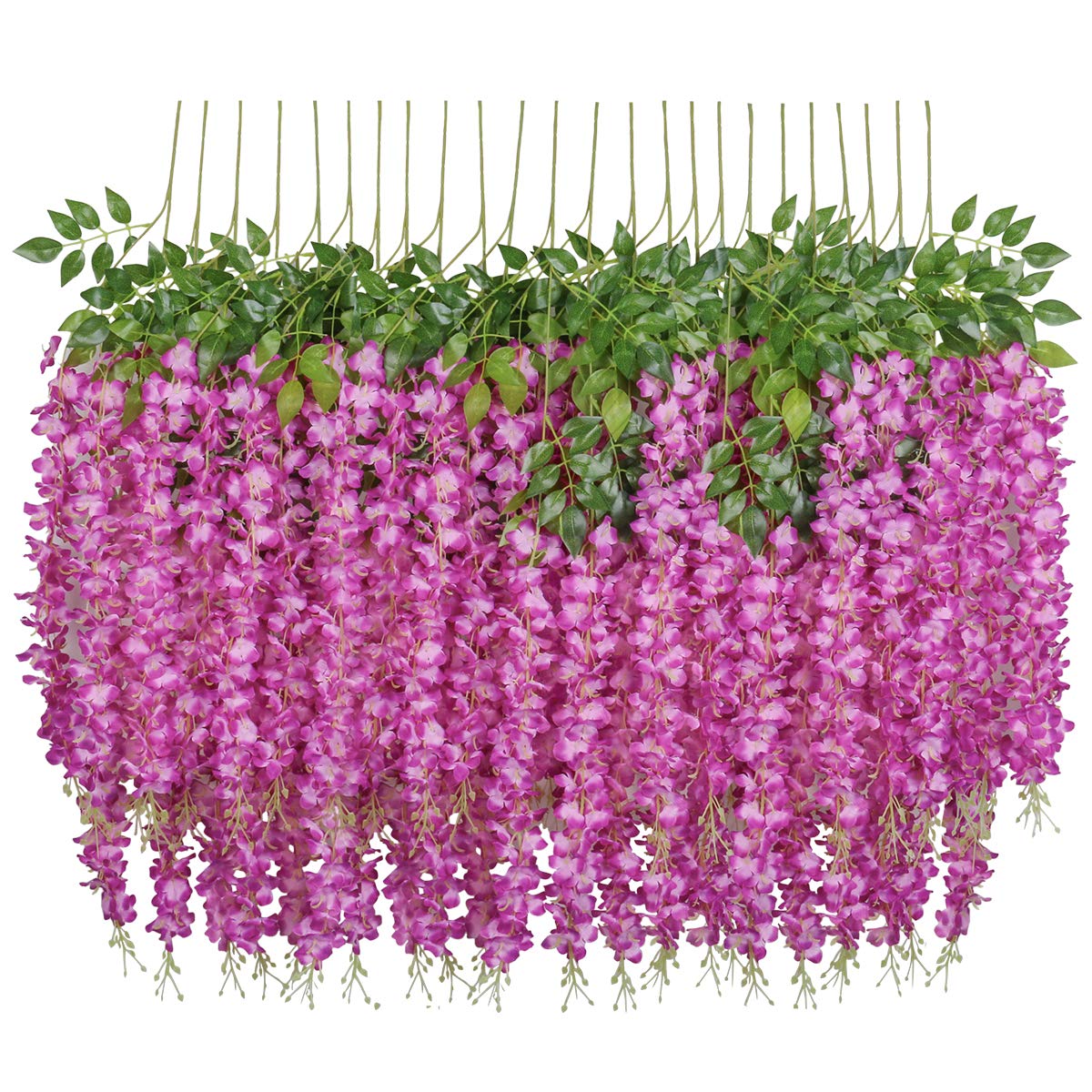 Pauwer Wisteria Hanging Flowers 12 Pack Fake Flower Garland Artificial Wisteria Vines Rattan Silk Flower String Wedding Party Wall Home Decorations,Fuchsia 1