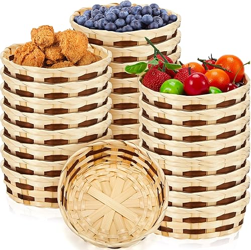 Miniatura 1 de Sintuff 24 cestas redondas de regalo de 6.5 pulgadas, cesta tejida de bambú, cesta pequeña de frutas y pan, cestas vacías para servir alimentos,