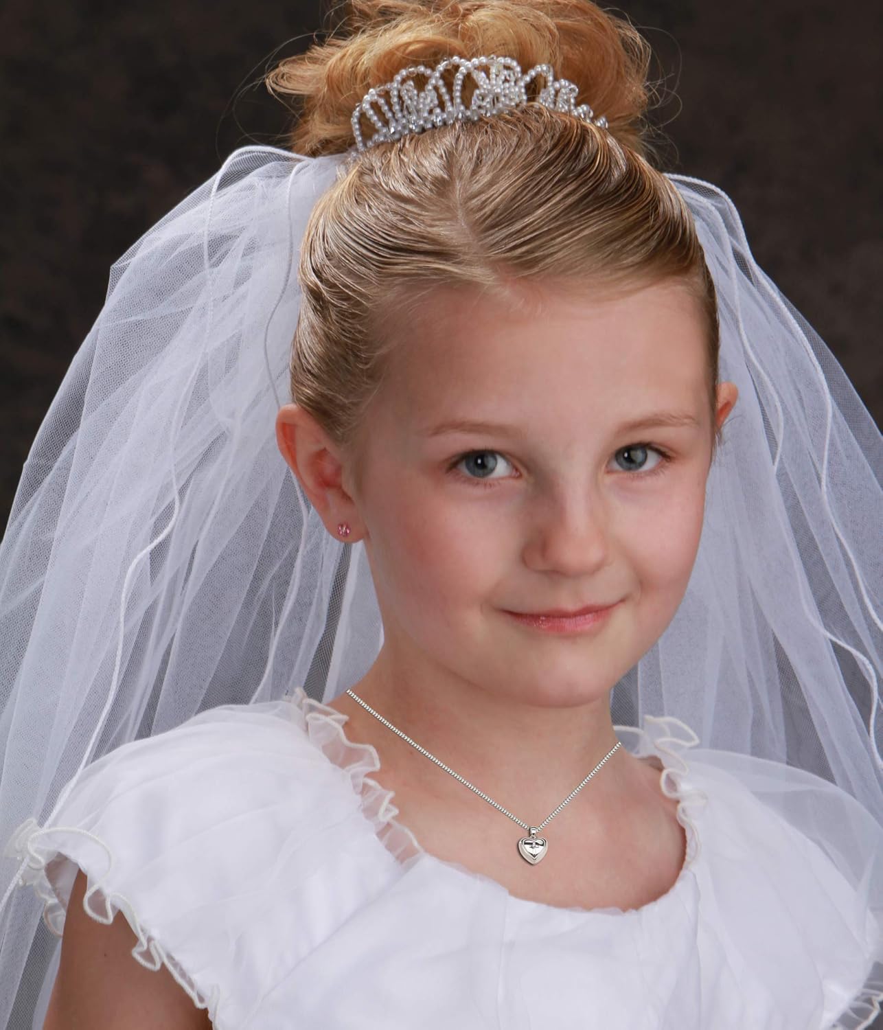 Cherished Moments .925 Sterling Silver First Communion Cross Heart Locket Necklace with White Sapphire Accent - Image 2