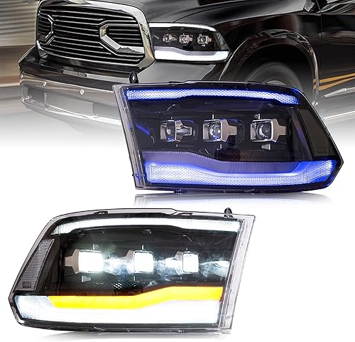 VLAND Faros delanteros de proyector LED compatibles con Dodge RAM 150025003500 2009-2018 y RAM 1500 Classic 2019-2021 con luz de respiración con