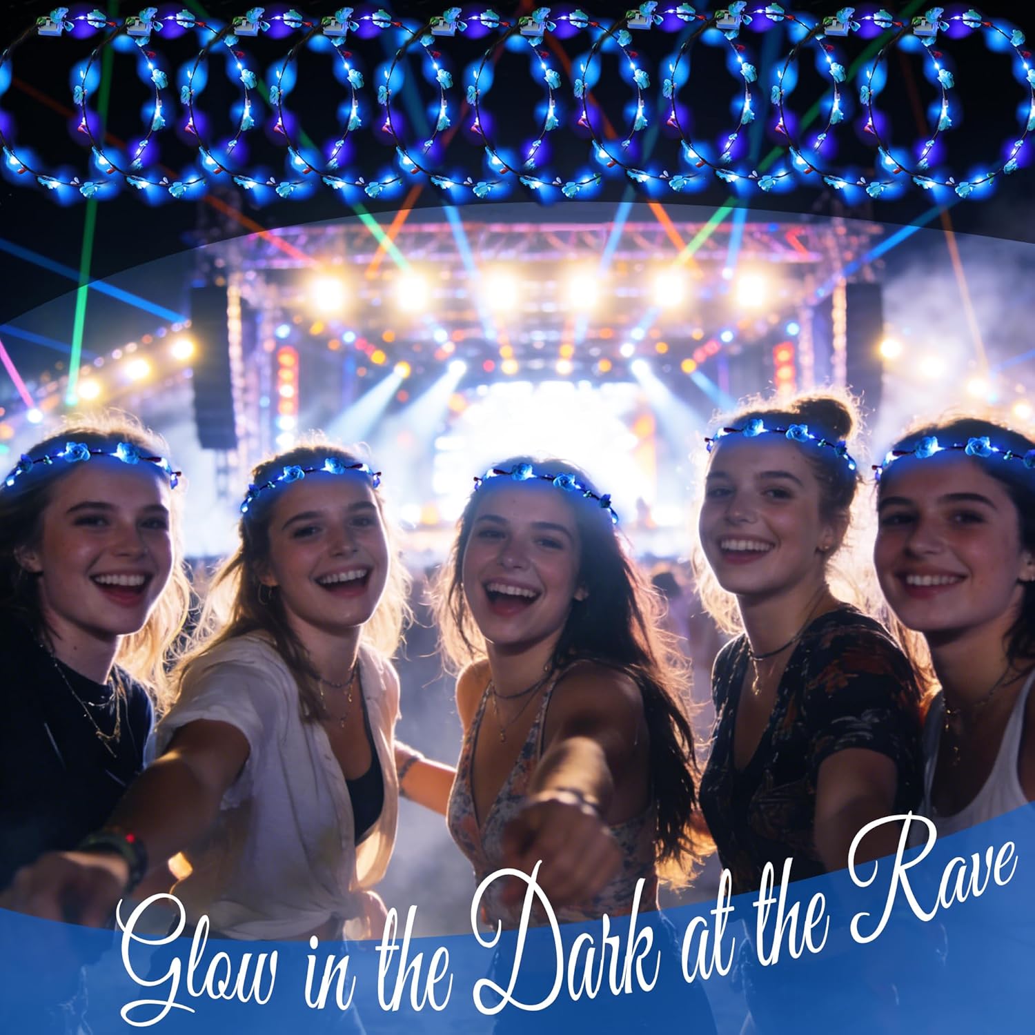 50 Pcs Light Up Flower Crown Headbands Women LED Flower Crown Headband LED Hair Accessories Glow in the Dark Party