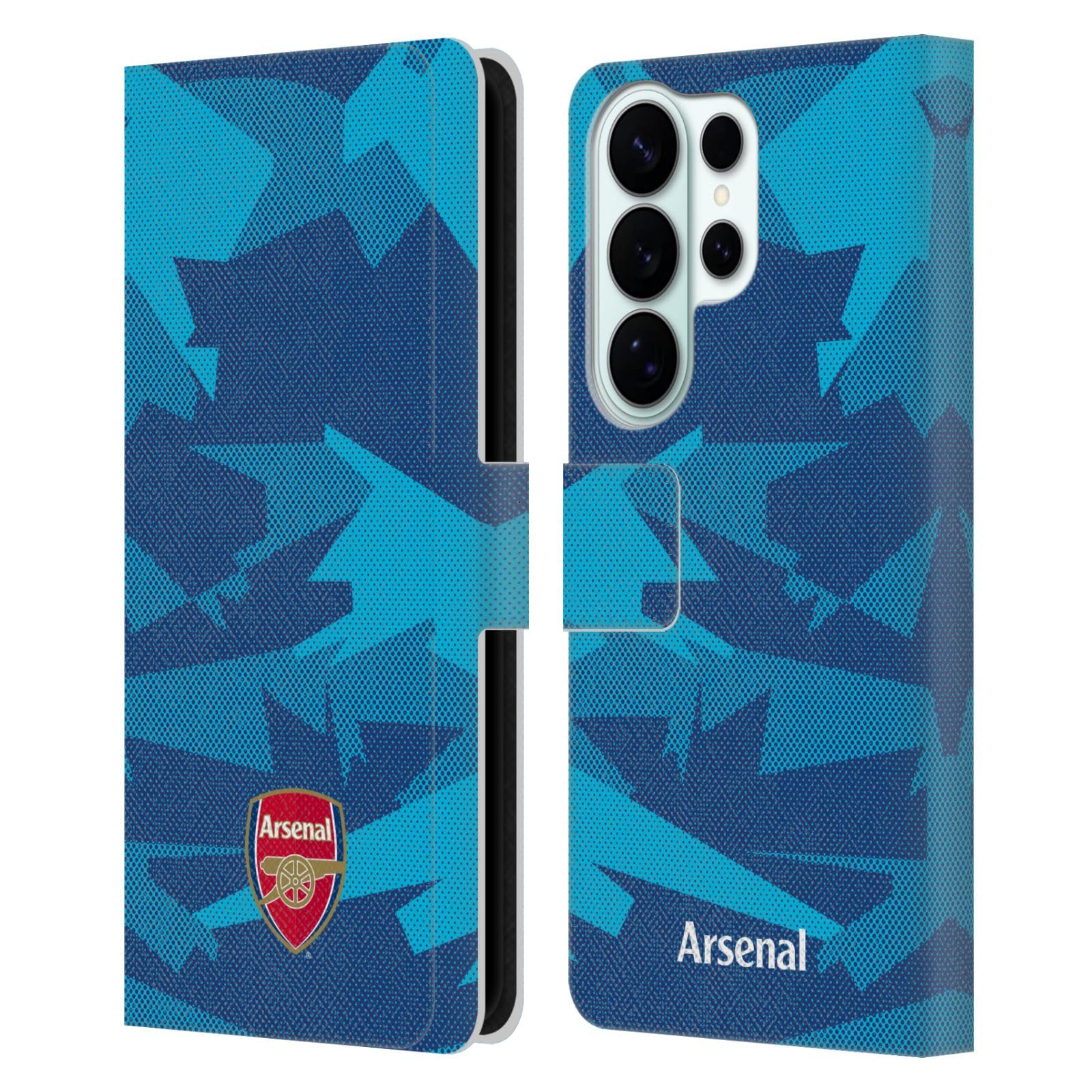 Head Case Designs Officially Licensed Arsenal FC Geometric Blue Crest and Gunners Logo Leather Wallet Case Compatible With Samsung Galaxy S26 Ultra