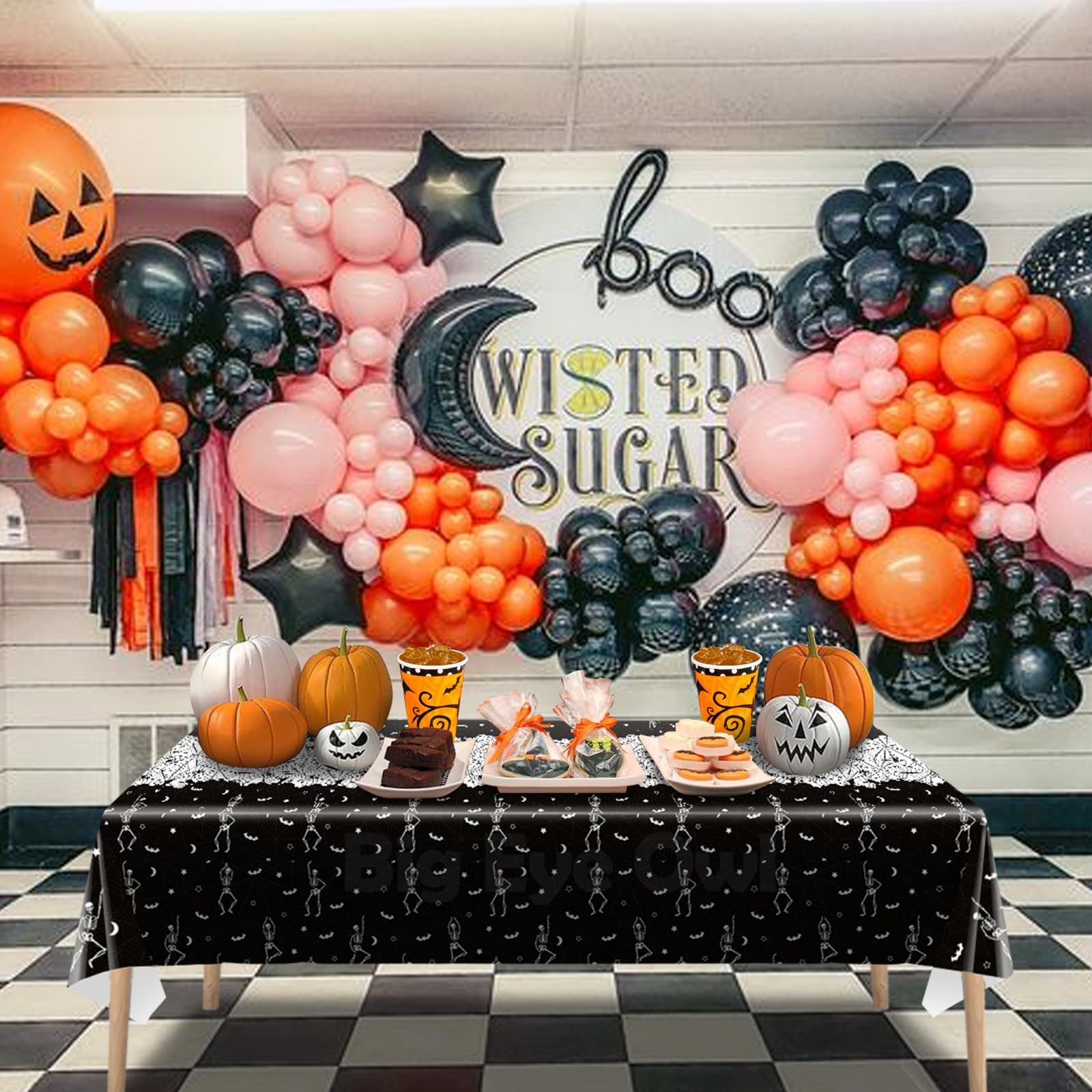 3PCS Black Halloween Plastic Tablecloths - Skull Skeleton Design 54x108 Inch Waterproof