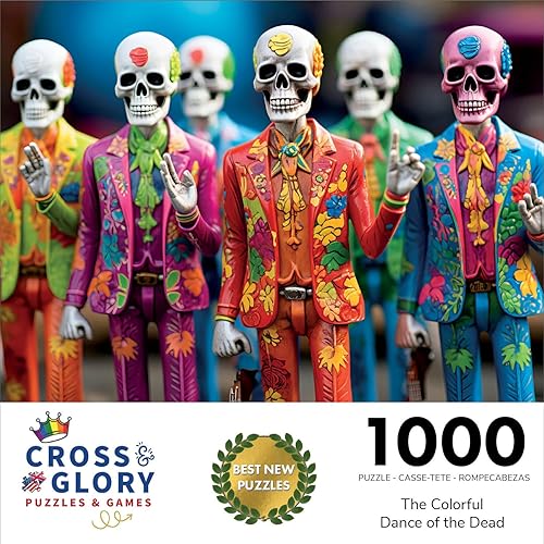 Miniatura 2 de Skeletal Fiesta The Colorful Dance of The Dead by Cross & Glory - Rompecabezas de 1000 piezas  Diseño artístico  Arte de esqueleto vibrante
