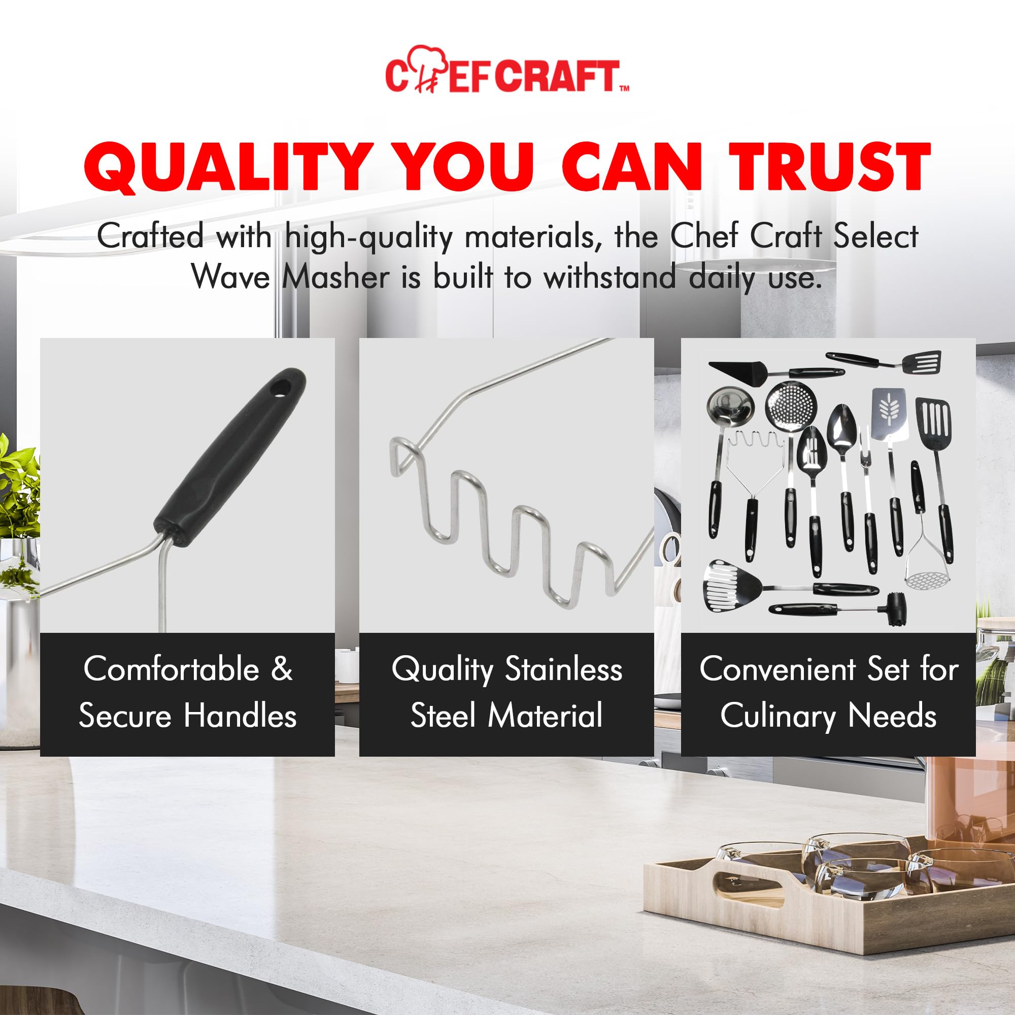Chef Craft 12920 Kartoffelstampfer, Chrom-Griff, 27,9 cm