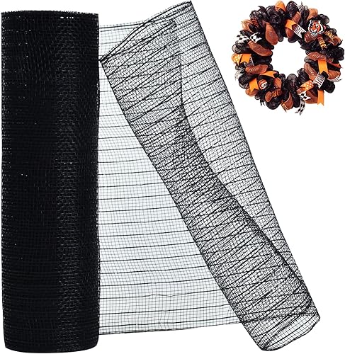 Miniatura 1 de TONIFUL 10 Inch x 10 Yards Black Decorative Mesh Ribbons Fabric Mesh Roll Mesh Wreath Supplies for Front Door Wreath Christmas Tree Crafts