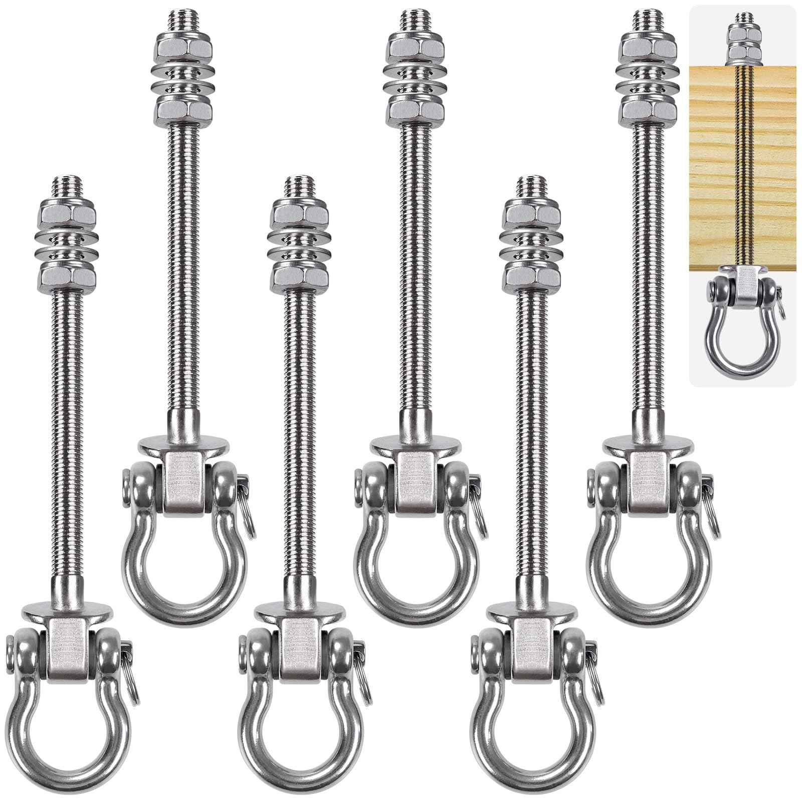 SELEWARE Lot de 6 Support de balançoire Robuste, 235 mm, Crochets de balançoire pour Chaise de hamac de Yoga à Poutre en Bois et en Acier, Sac de Frappe