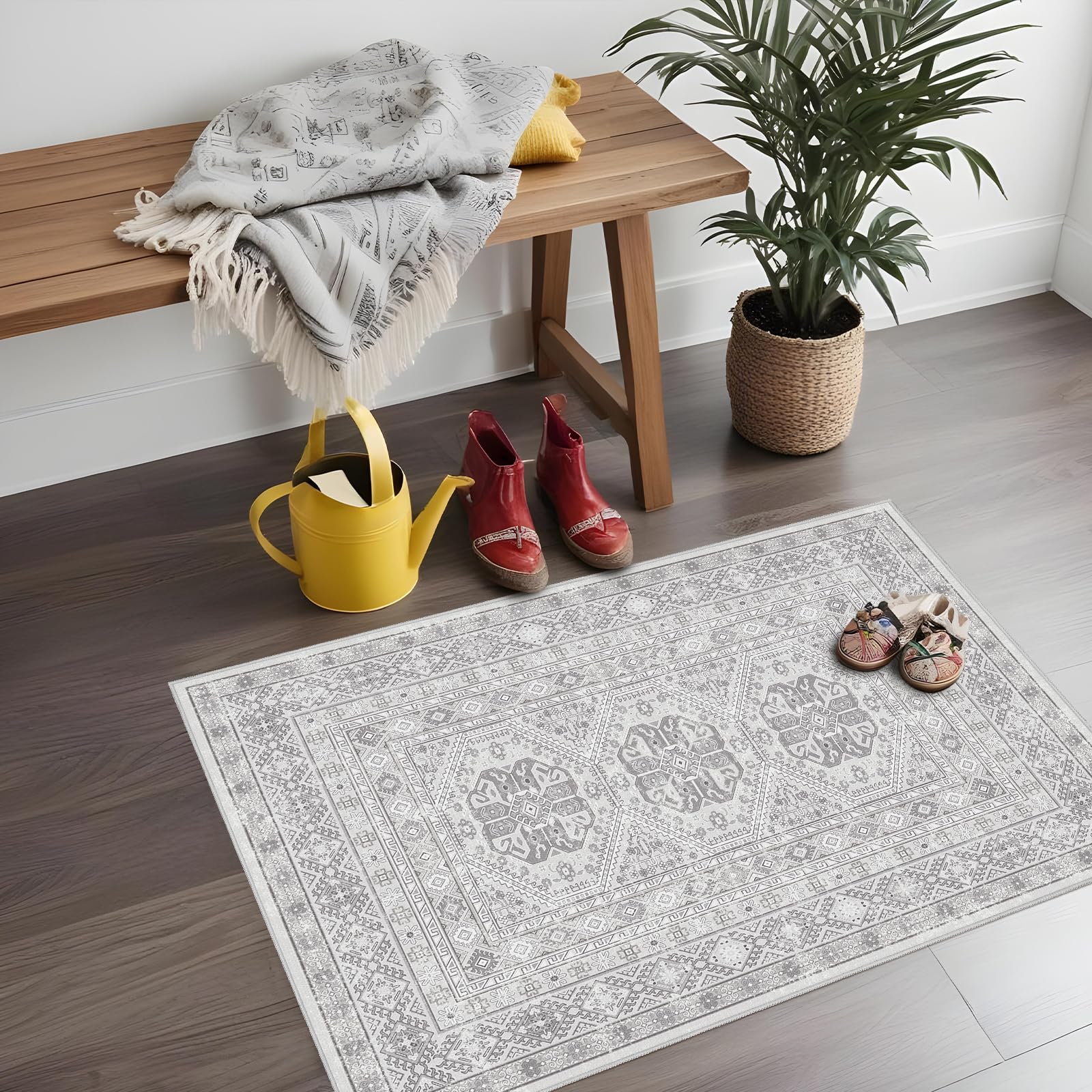 Washable Area Rug Non Slip - 2x3 Small Kitchen Boho Rug Vintage Entryway Low Pile Carpet for Doormat