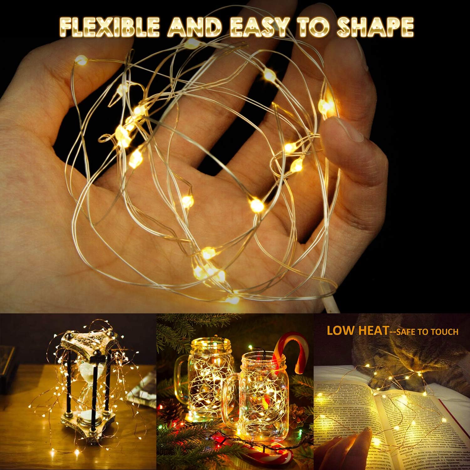 PHYSEN USB String Light 2 Pack 39FT/12M 120 LEDs USB Plug-in Fairy Lights Warm White for Xmas, Wedding, Party, Bedroom, Garden, Outdoor/Indoor Wall Decorations, IP65 Waterproof -Silver Wire